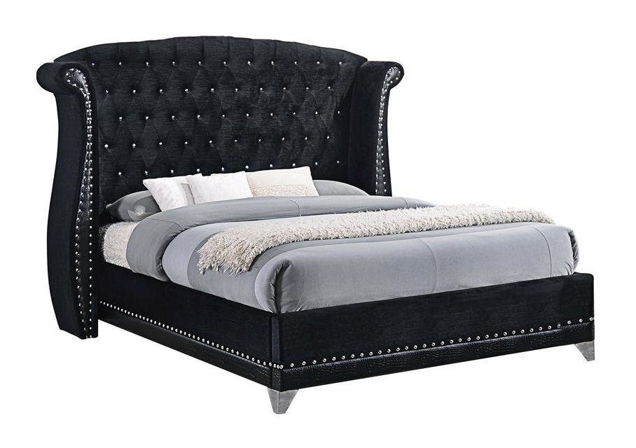 Barzini Velvet/Crocodile Leatherette Wingback Tufted Bed