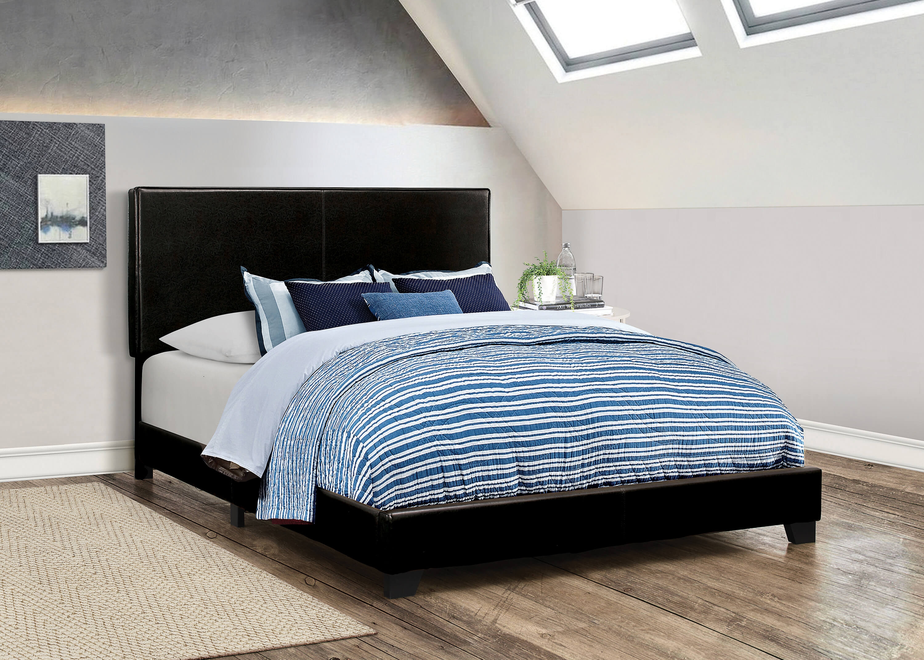 Dorian Leatherette Upholstered Panel Bed, Queen Size