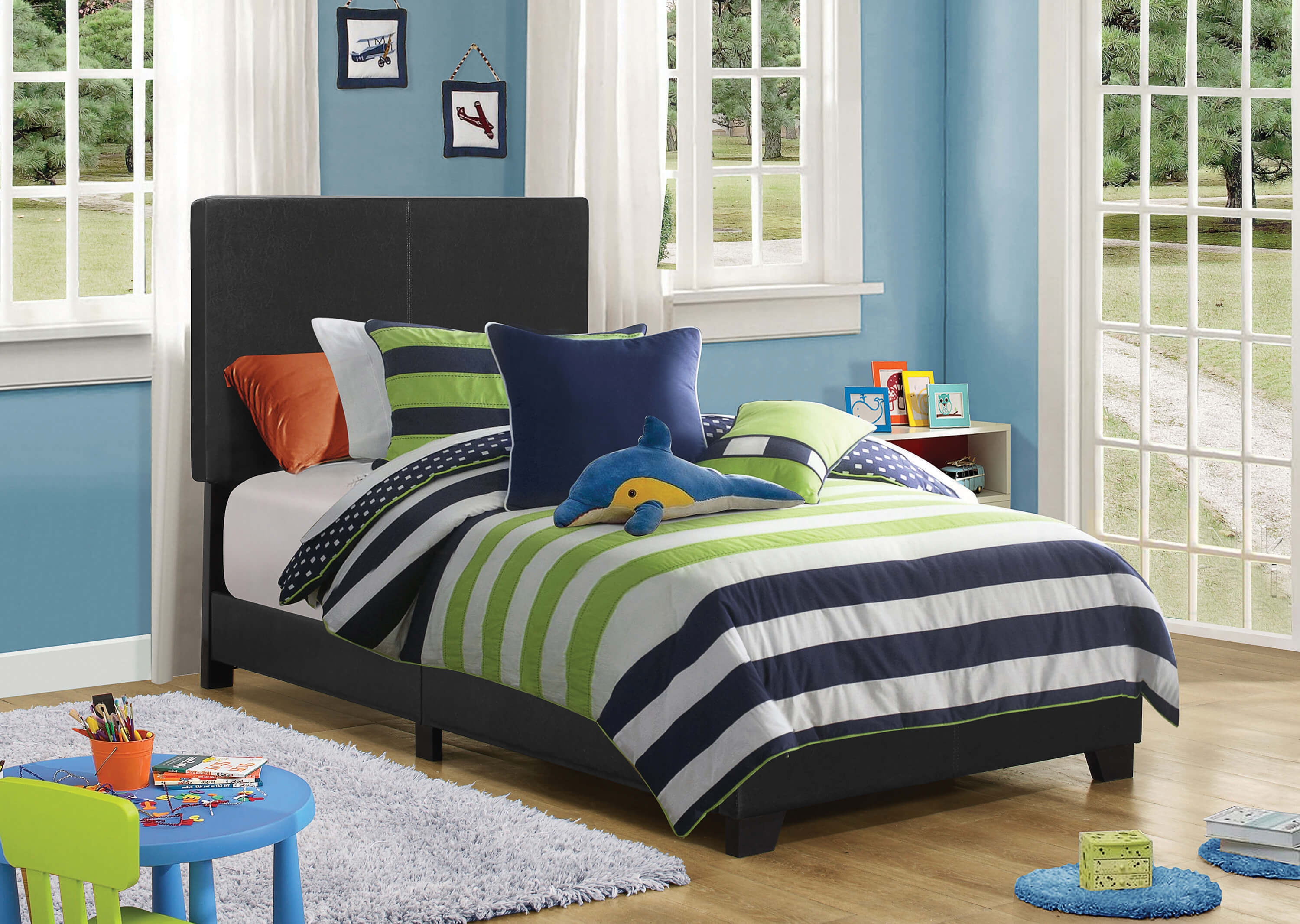 Dorian Leatherette Upholstered Panel Bed, Twin Size