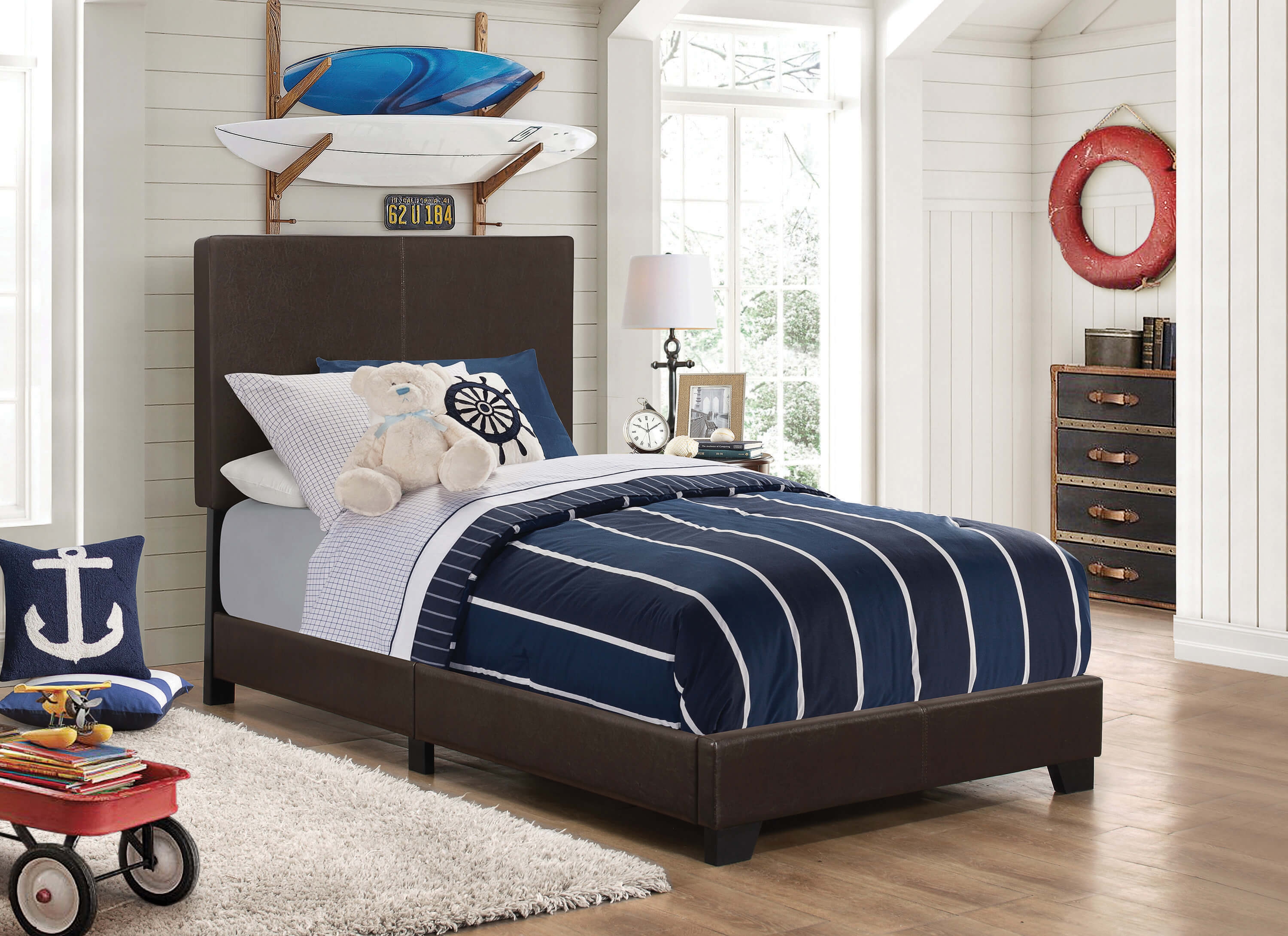 Dorian Leatherette Upholstered Panel Bed, Twin Size