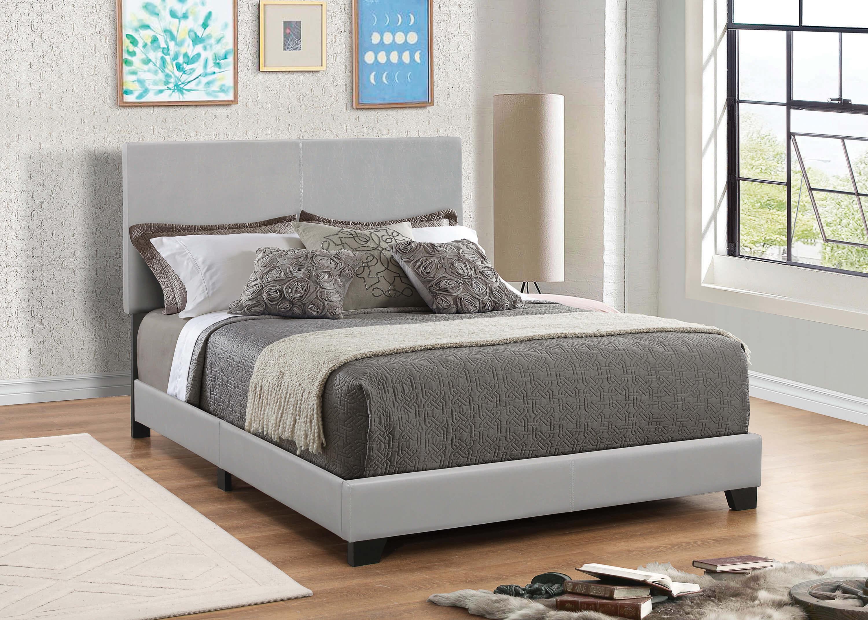 Dorian Leatherette Upholstered Panel Bed, Queen Size