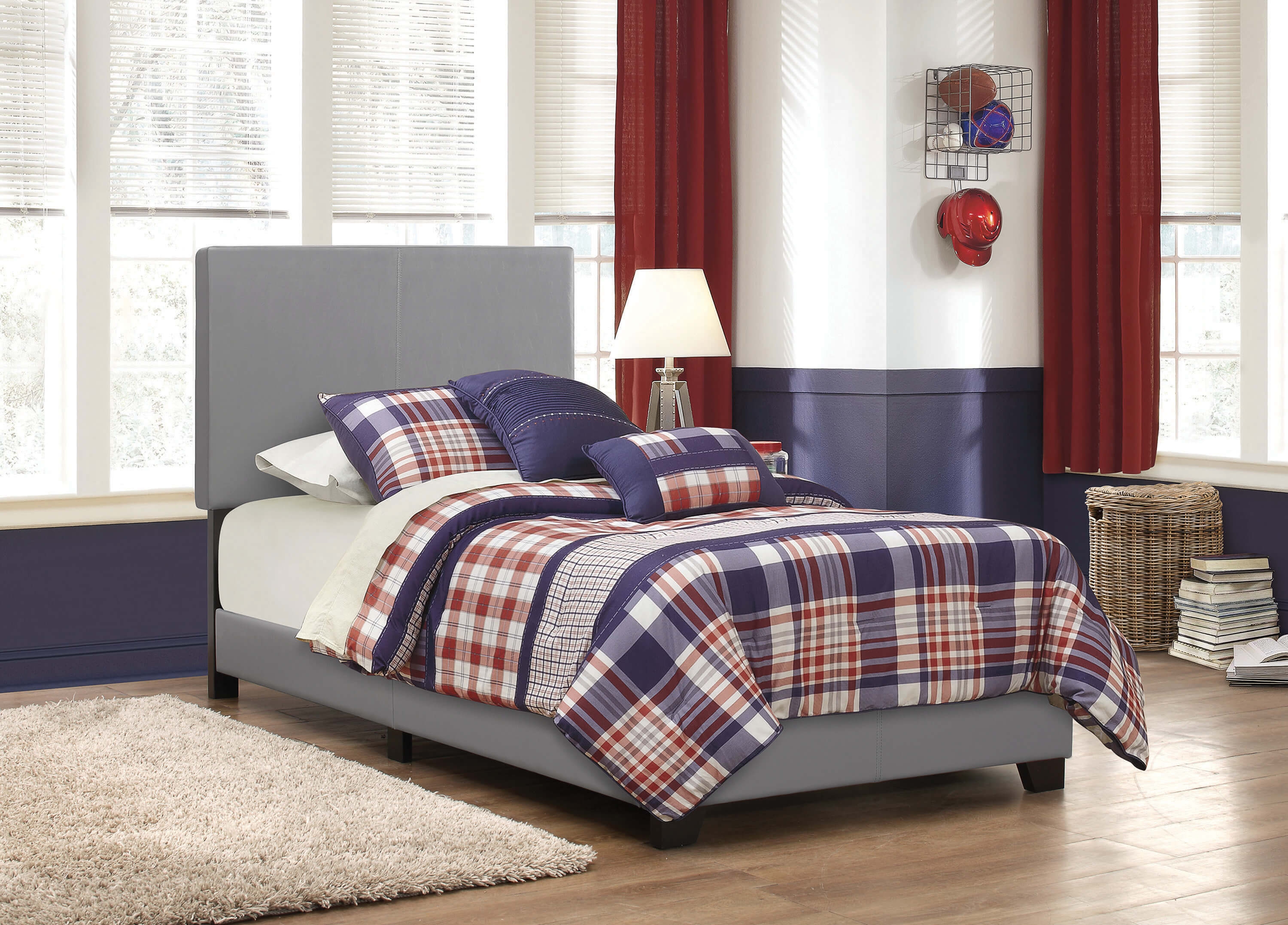 Dorian Leatherette Upholstered Panel Bed, Twin Size