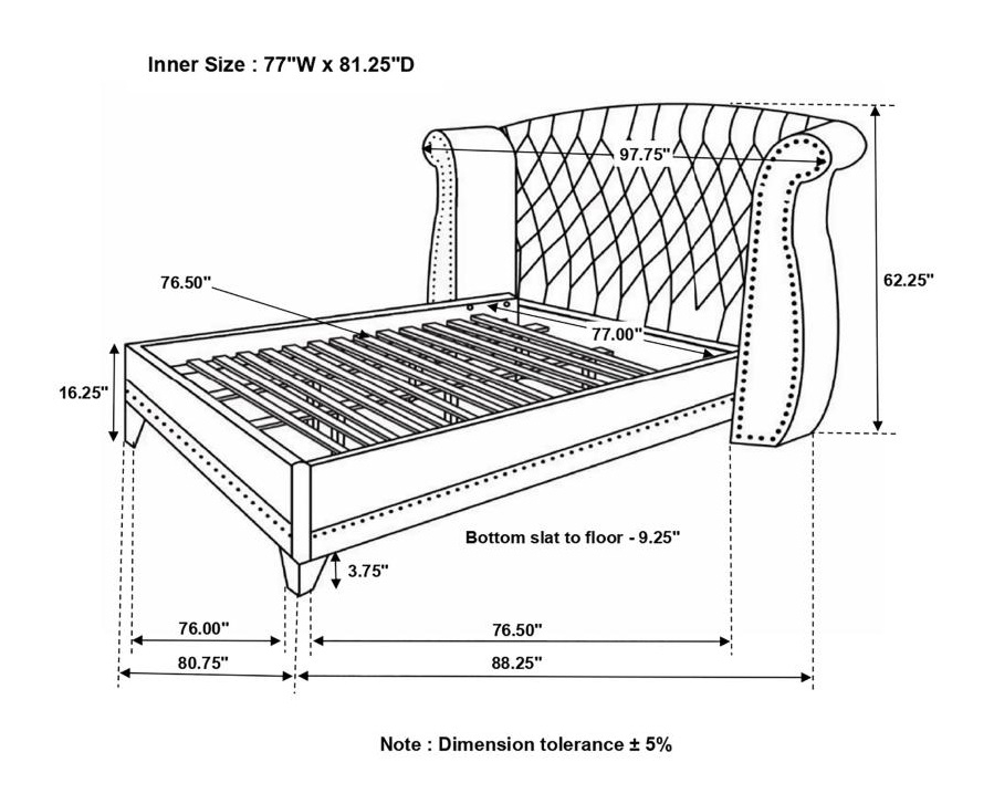 Barzini Velvet/Crocodile Leatherette Wingback Tufted Bed, Eastern King Size
