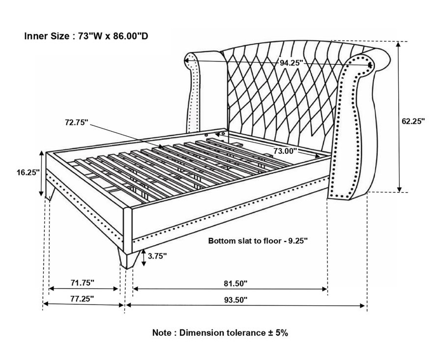 Barzini Fabric Wingback Tufted Panel Bed