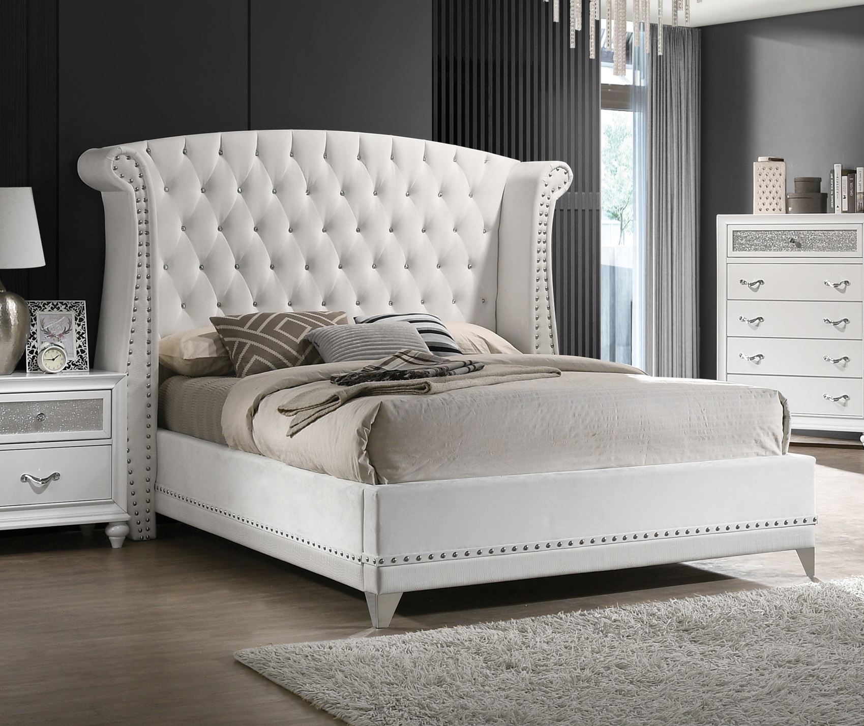 Barzini Fabric Wingback Tufted Panel Bed