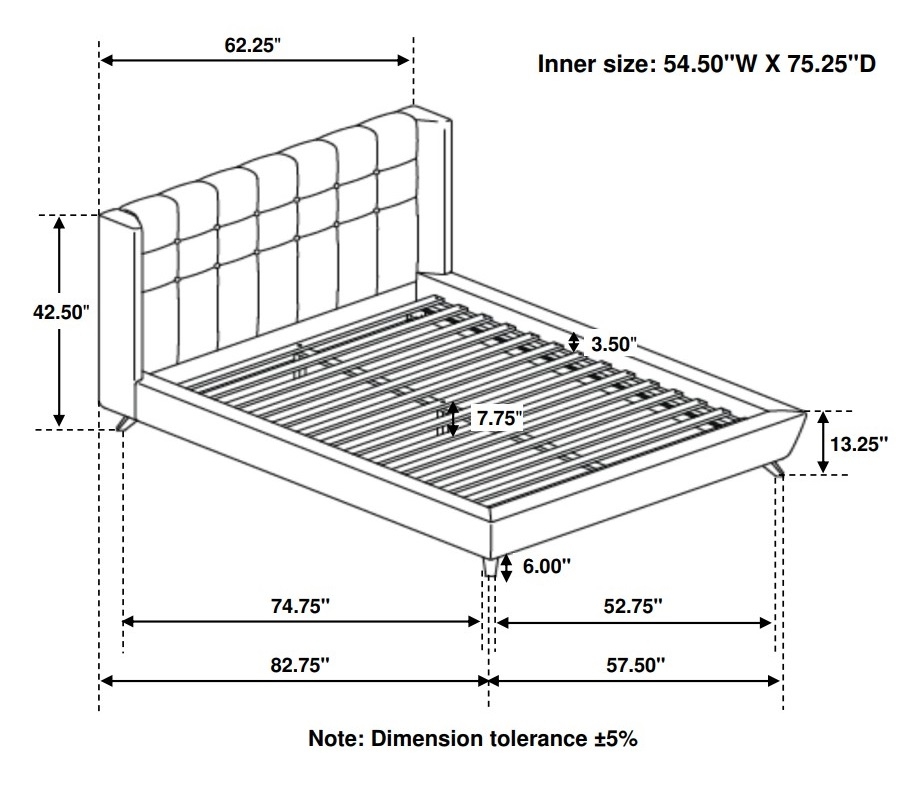 Carrington Fabric Button Tufted Bed, Full Size