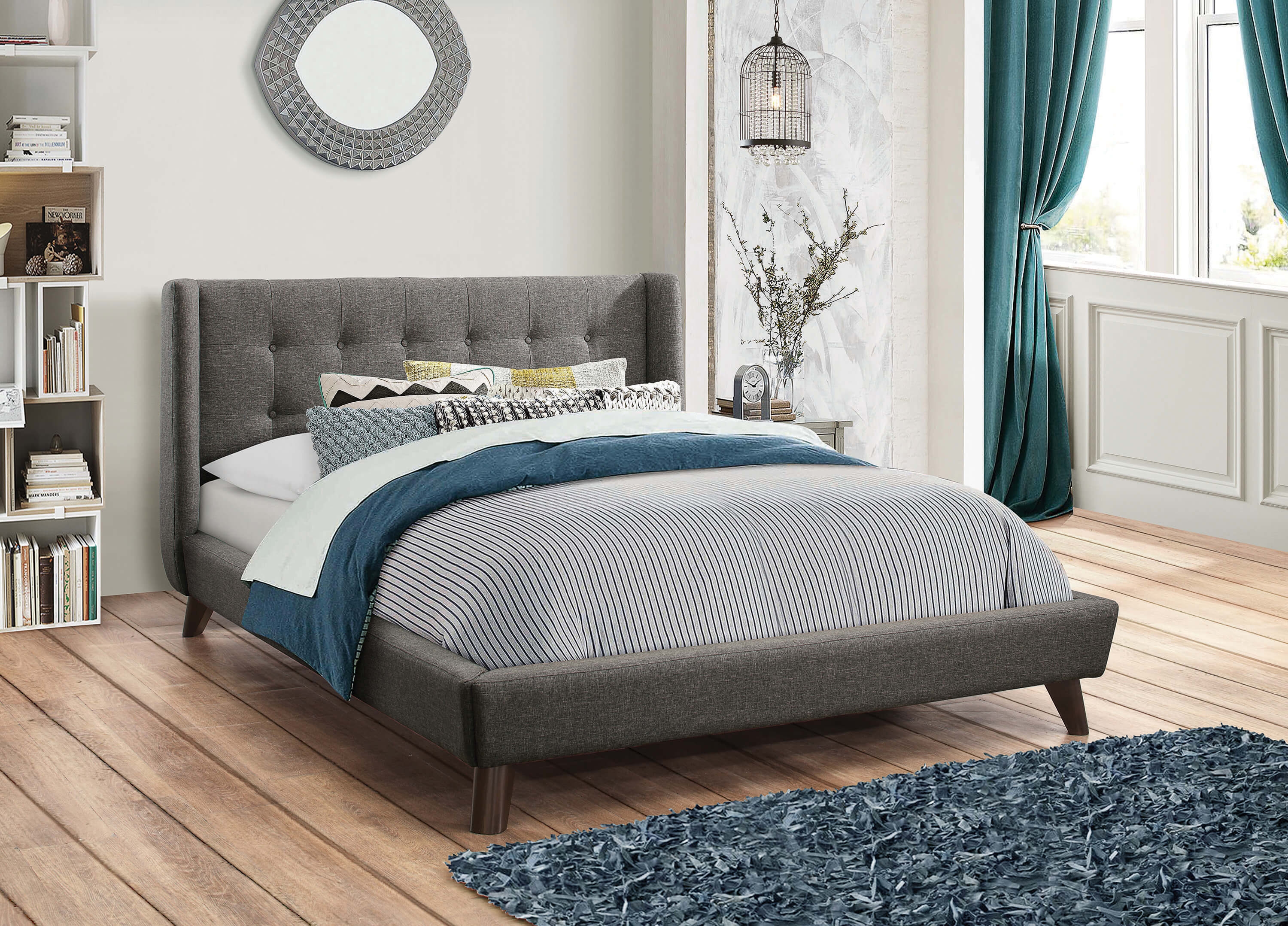Carrington Fabric Button Tufted Bed, Queen Size