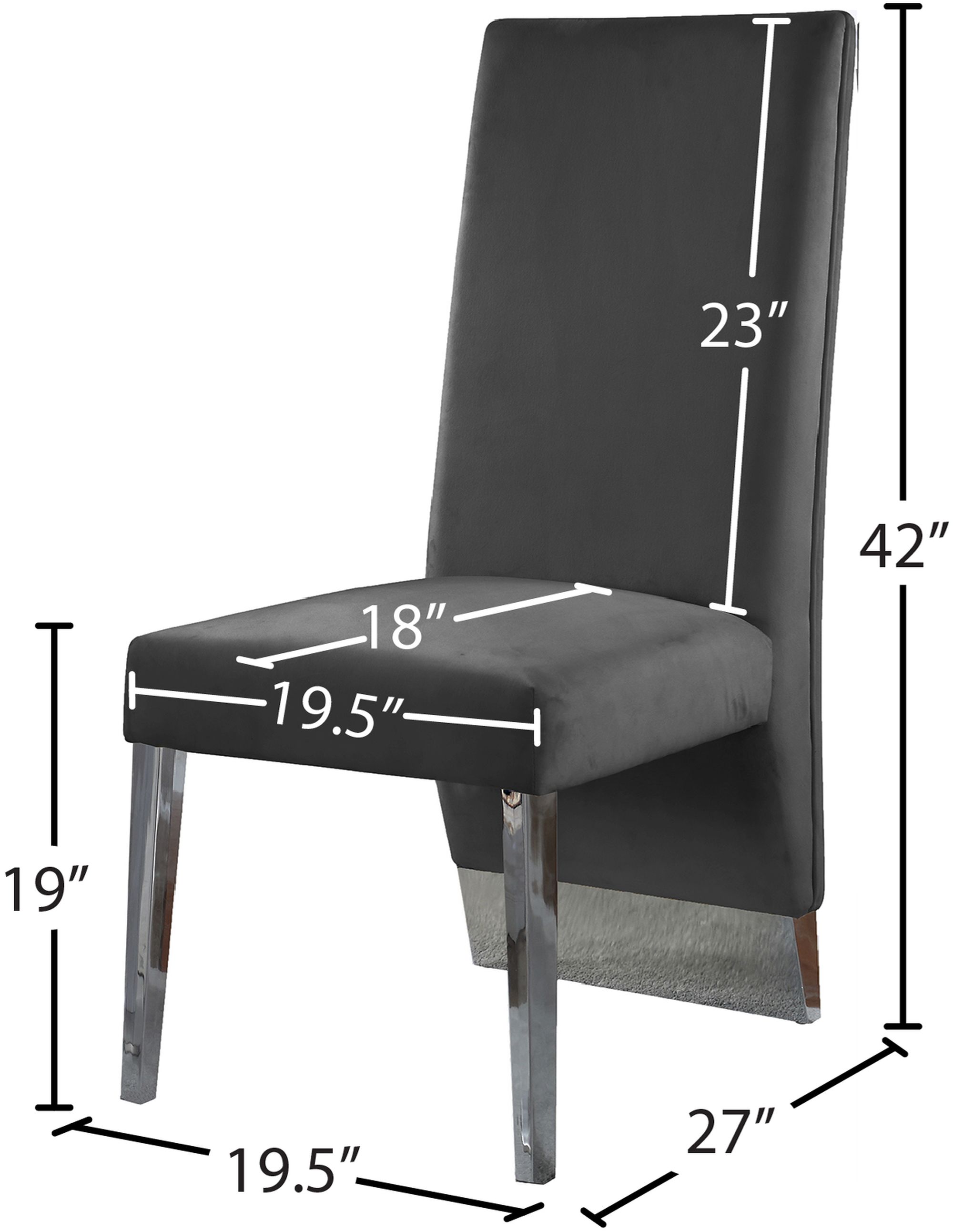 Porsha Velvet Dining Chair with Chrome Metal Legs