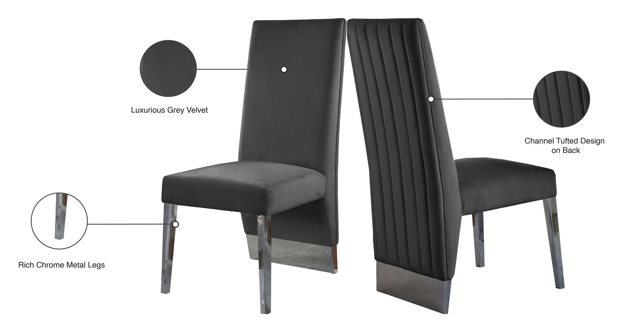 Porsha Velvet Dining Chair with Chrome Metal Legs