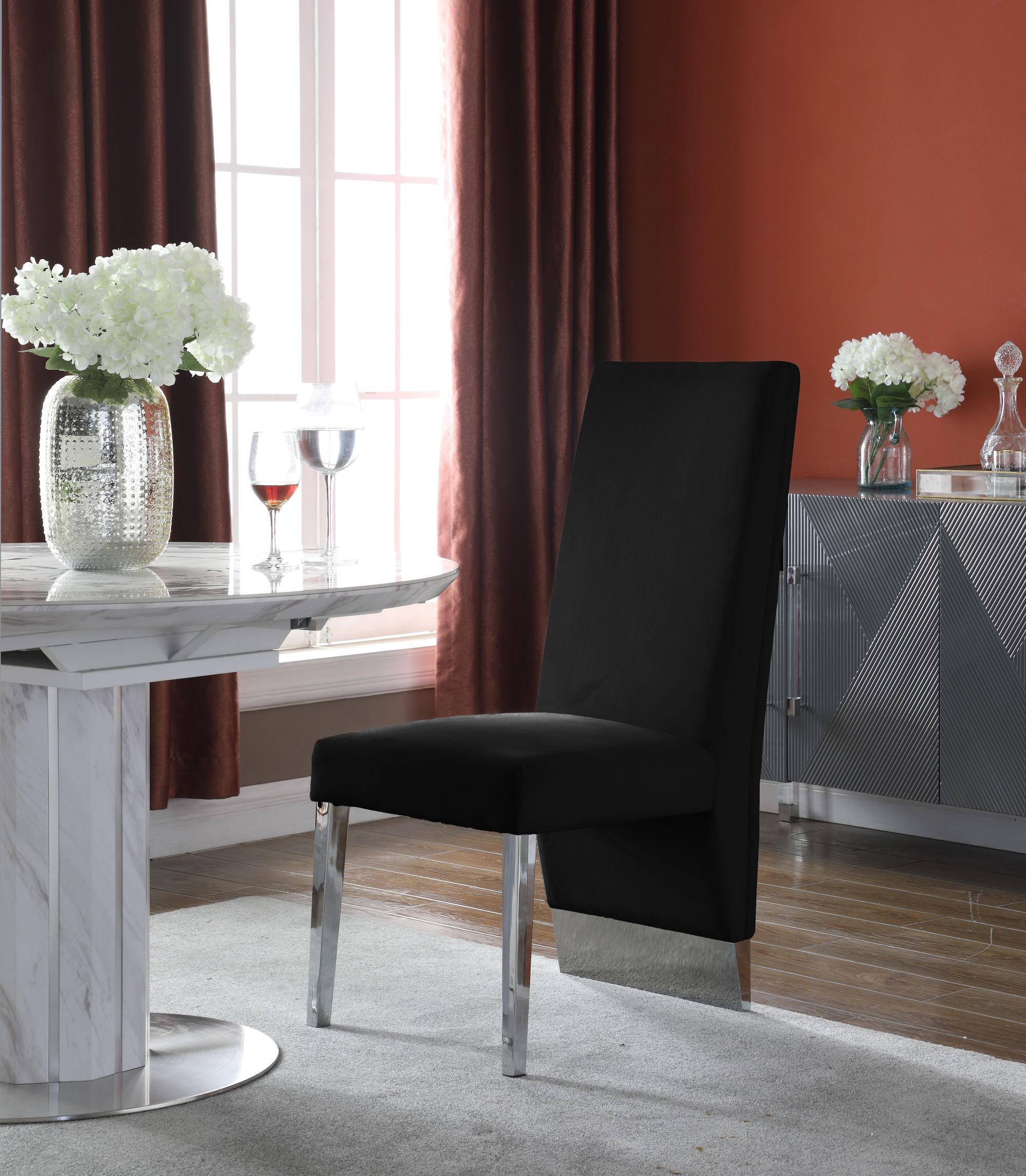 Porsha Velvet Dining Chair with Chrome Metal Legs