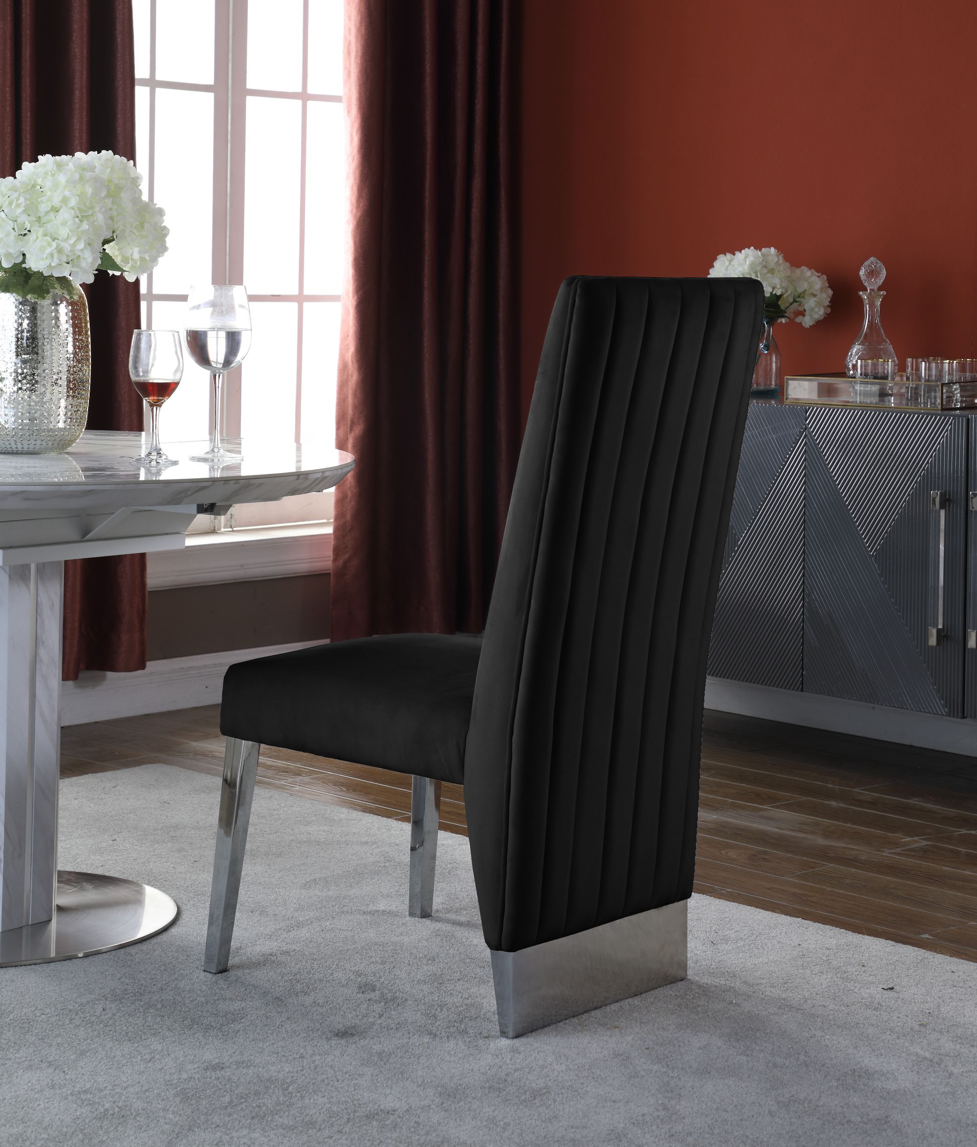 Porsha Velvet Dining Chair with Chrome Metal Legs