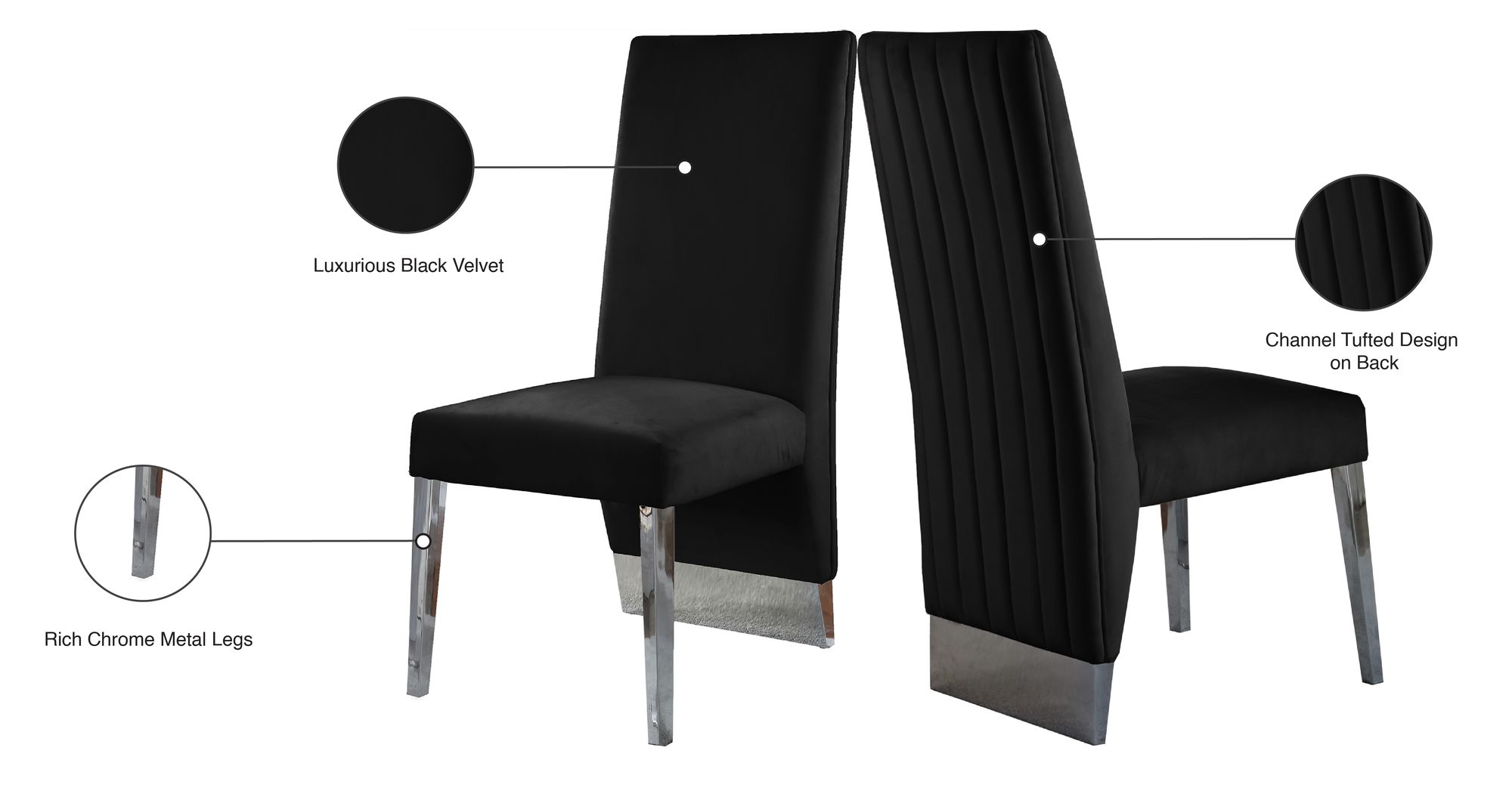 Porsha Velvet Dining Chair with Chrome Metal Legs