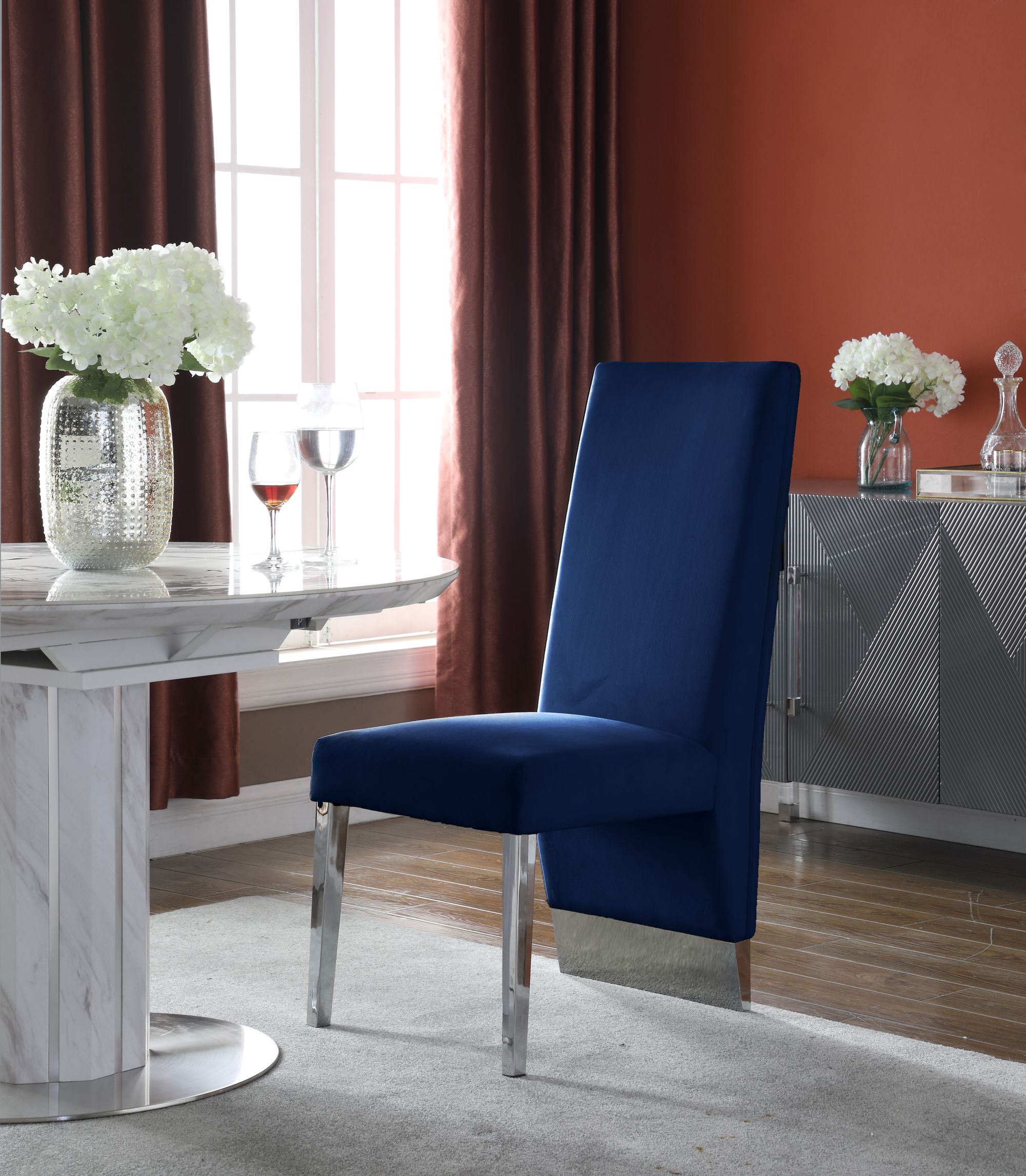Porsha Velvet Dining Chair with Chrome Metal Legs