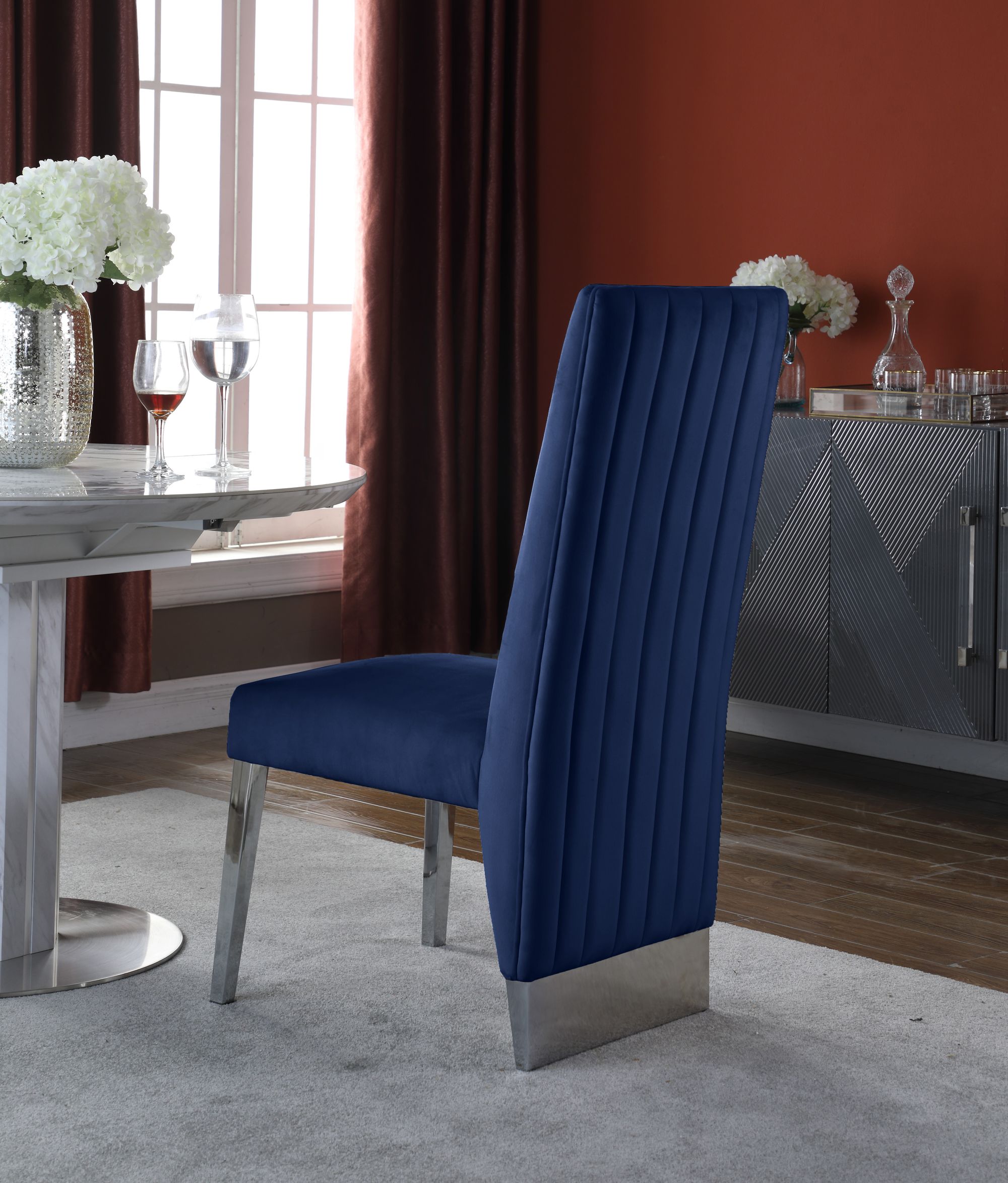 Porsha Velvet Dining Chair with Chrome Metal Legs