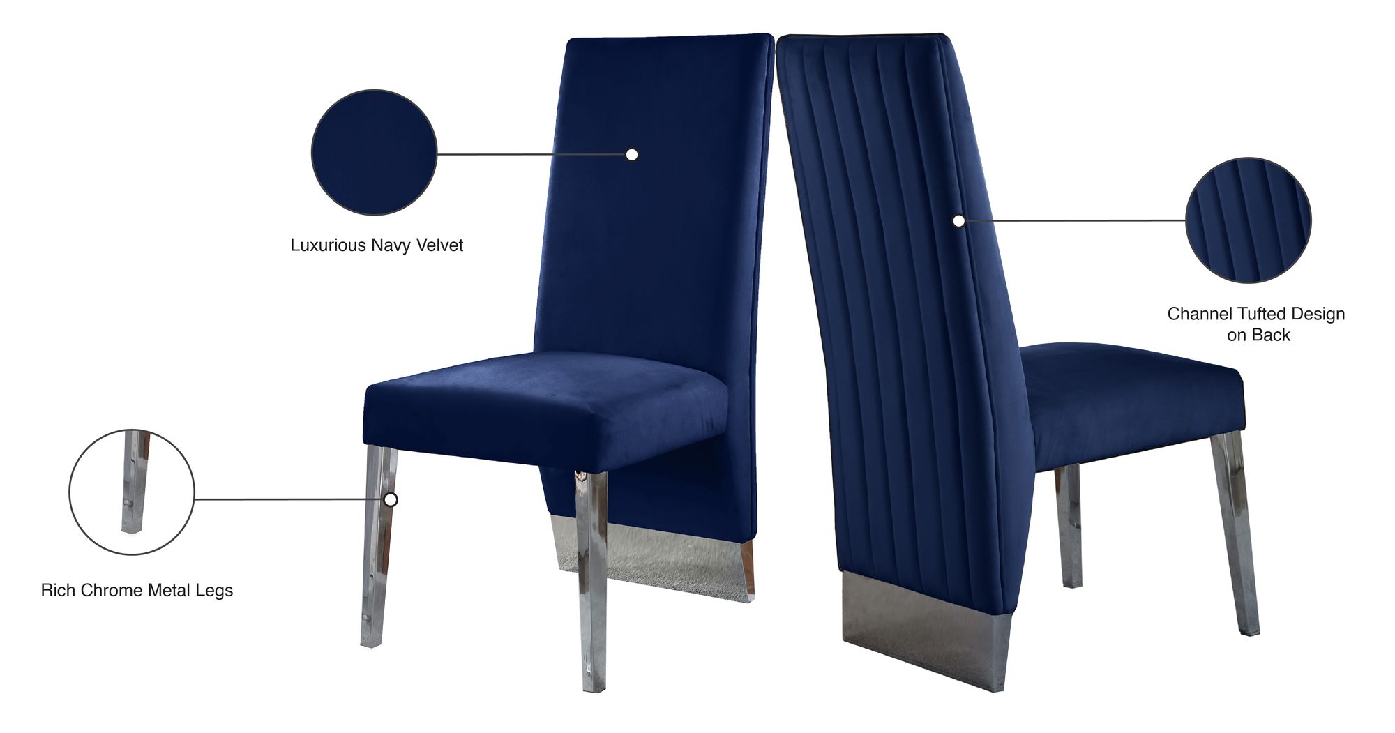 Porsha Velvet Dining Chair with Chrome Metal Legs