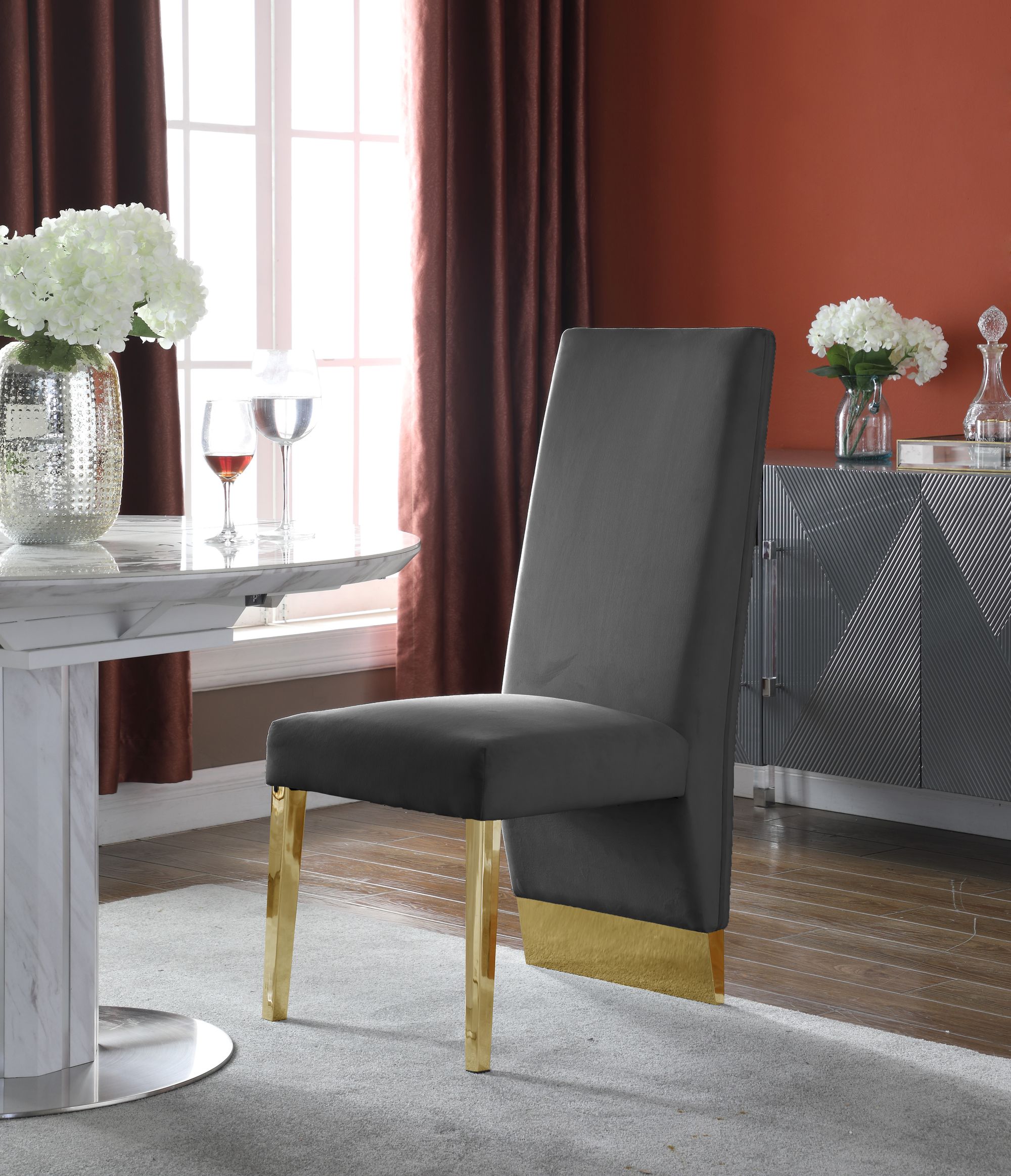 Porsha Velvet Dining Chair with Gold Metal Legs