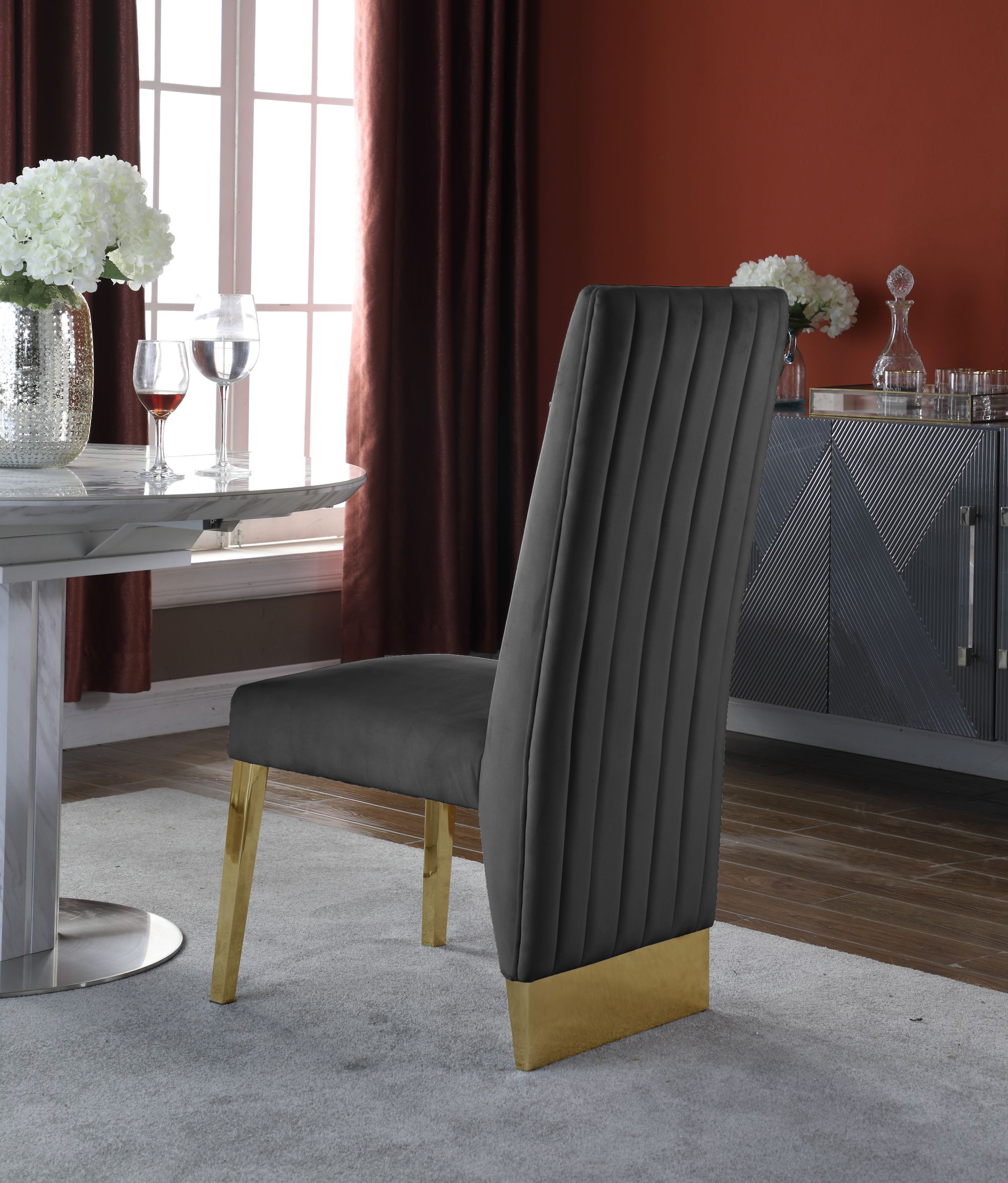 Porsha Velvet Dining Chair with Gold Metal Legs