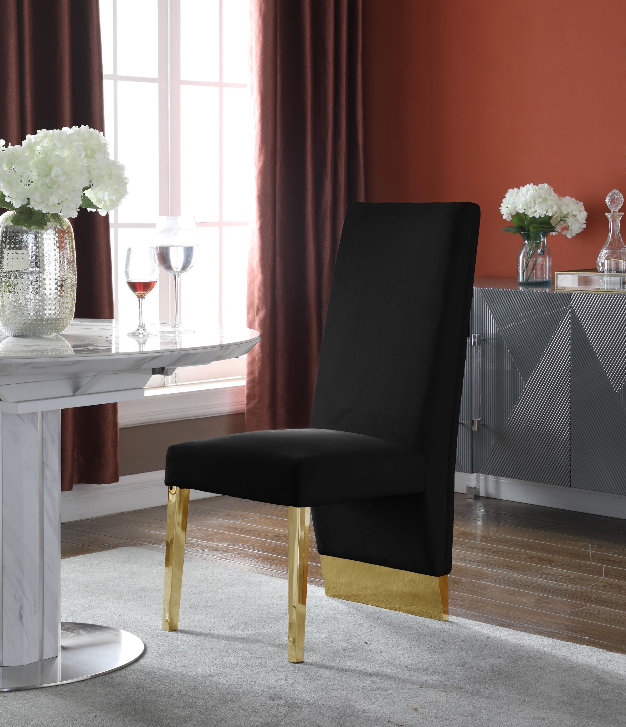 Porsha Velvet Dining Chair with Gold Metal Legs