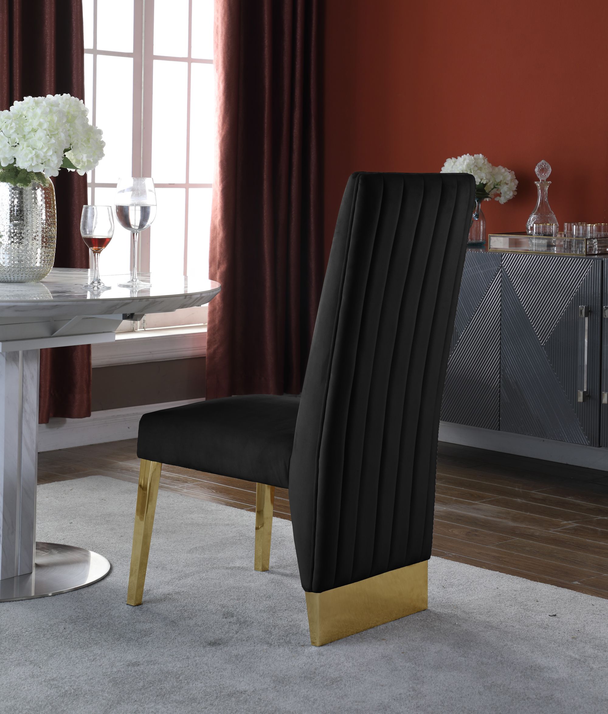 Porsha Velvet Dining Chair with Gold Metal Legs