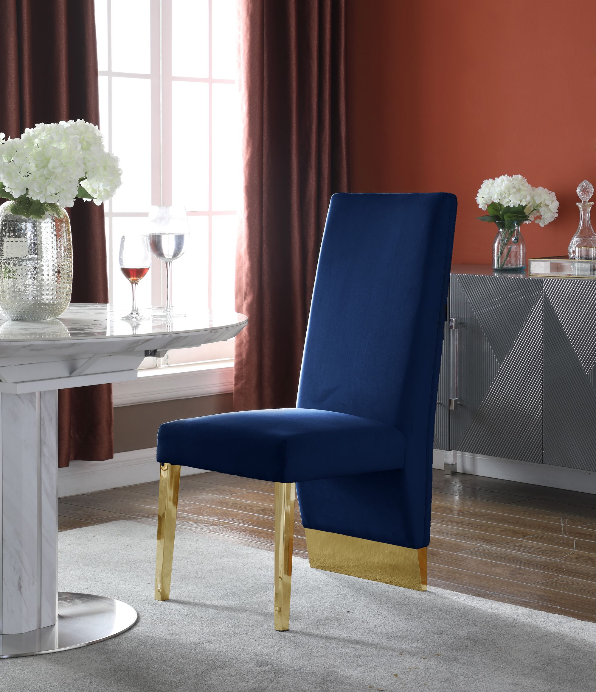Porsha Velvet Dining Chair with Gold Metal Legs
