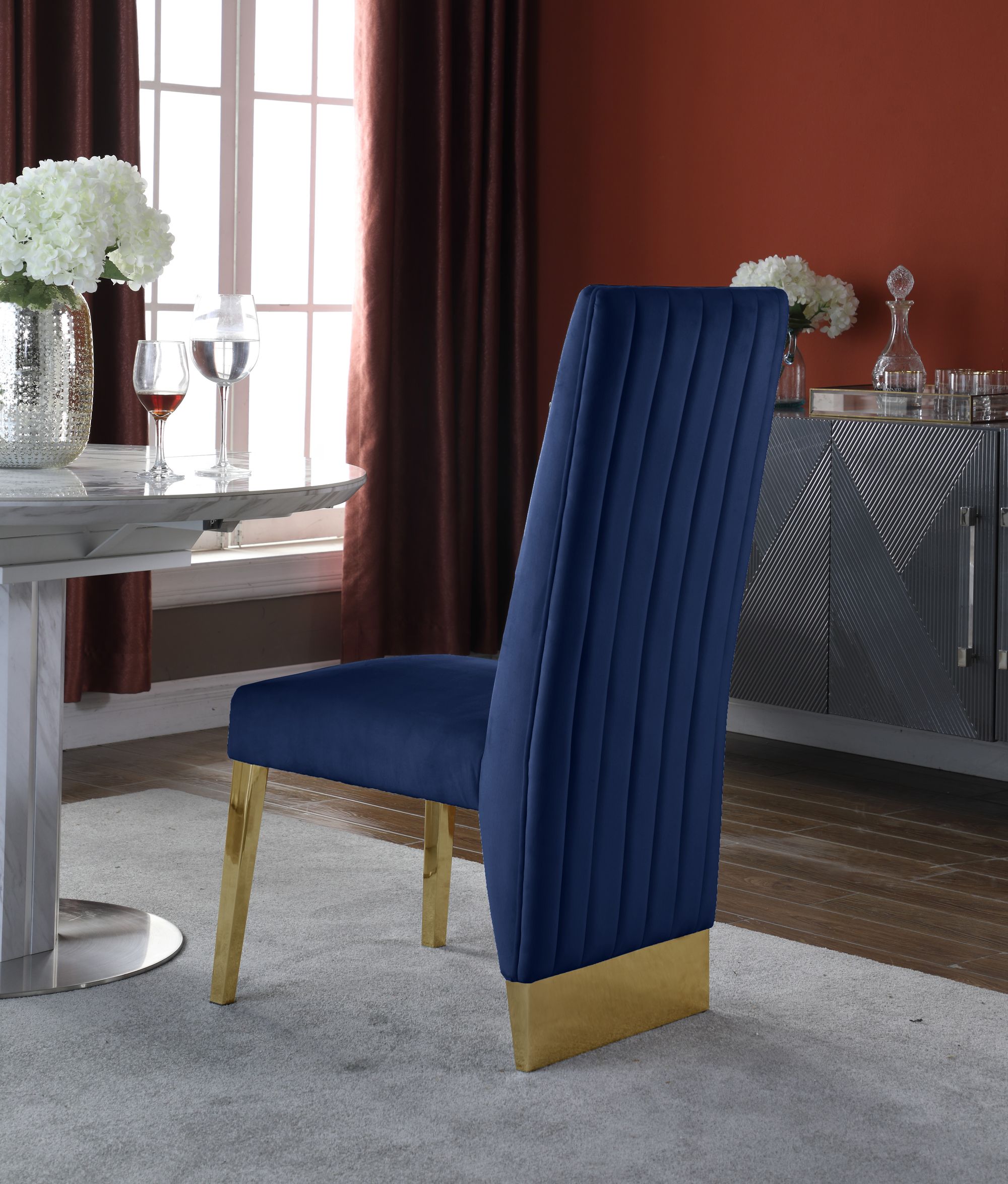 Porsha Velvet Dining Chair with Gold Metal Legs