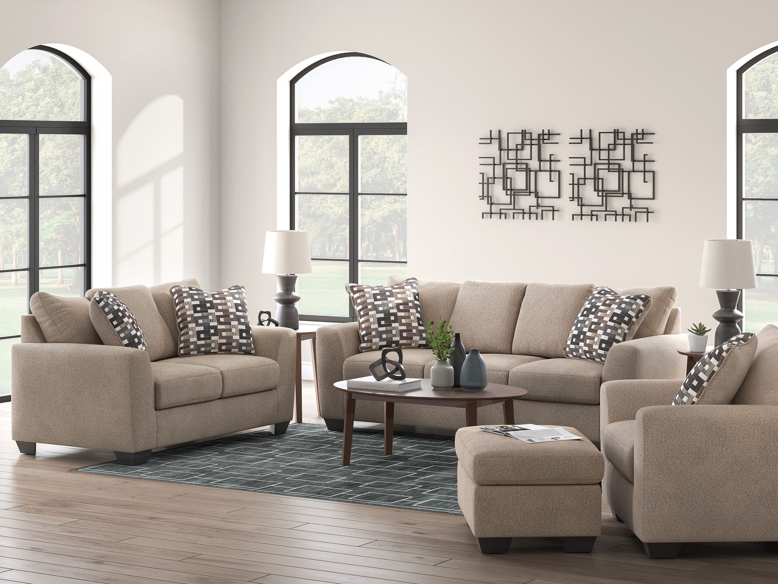 Triston-Peaks Transitional Sofa | Suede-Like Fabric & Accent Pillows