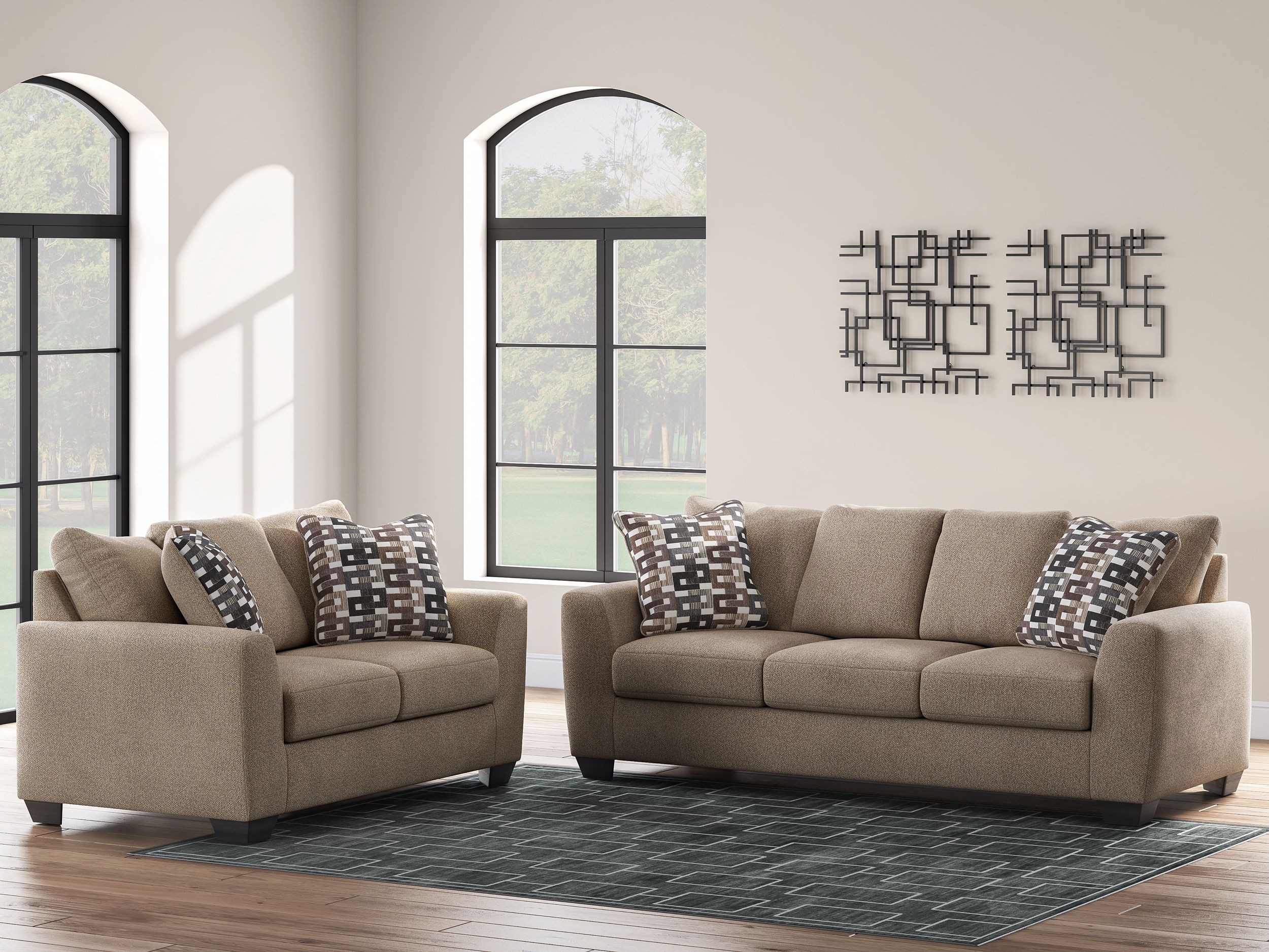 Triston-Peaks Transitional Sofa | Suede-Like Fabric & Accent Pillows