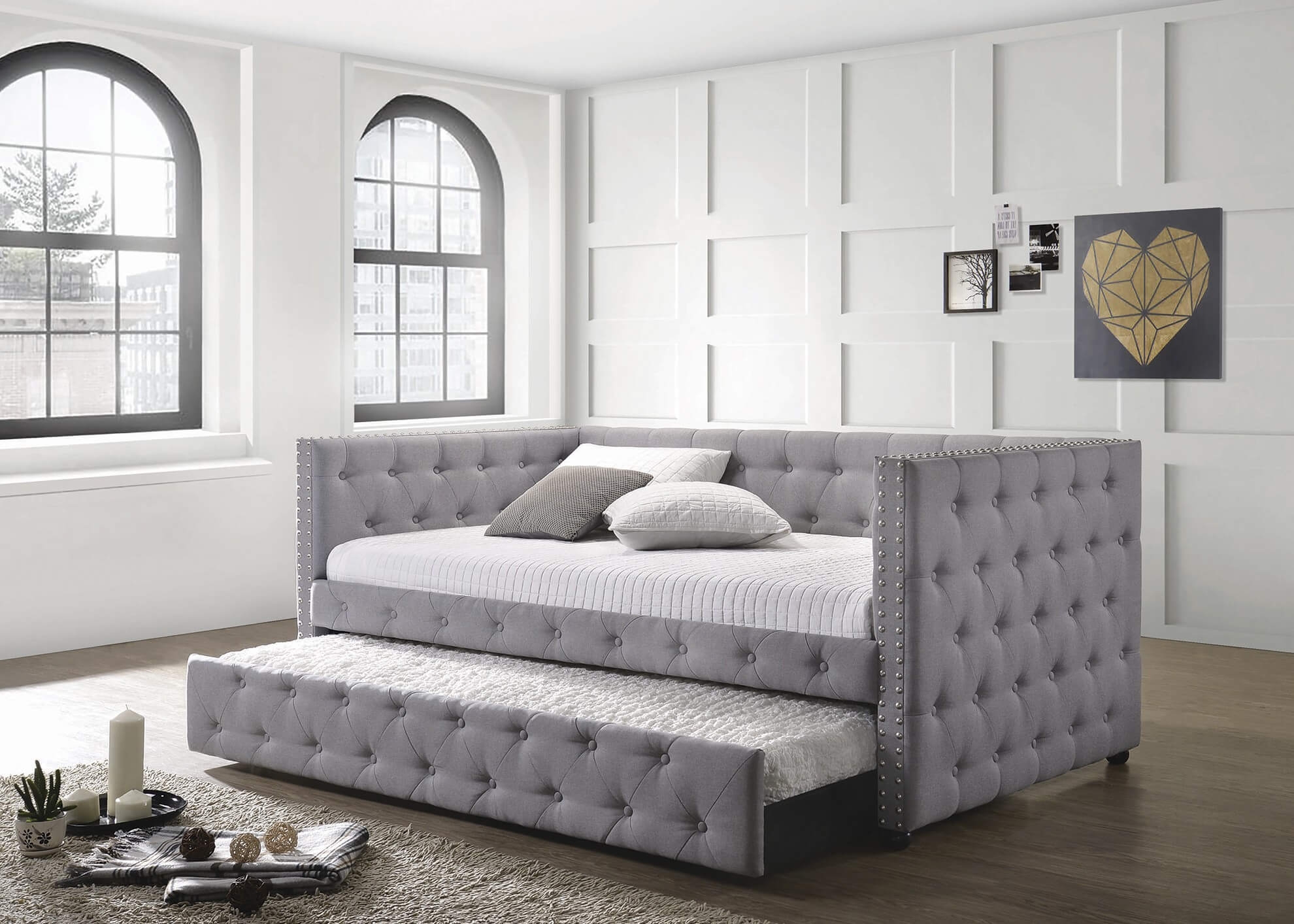 Mockern Tufted Fabric Daybed with Trundle