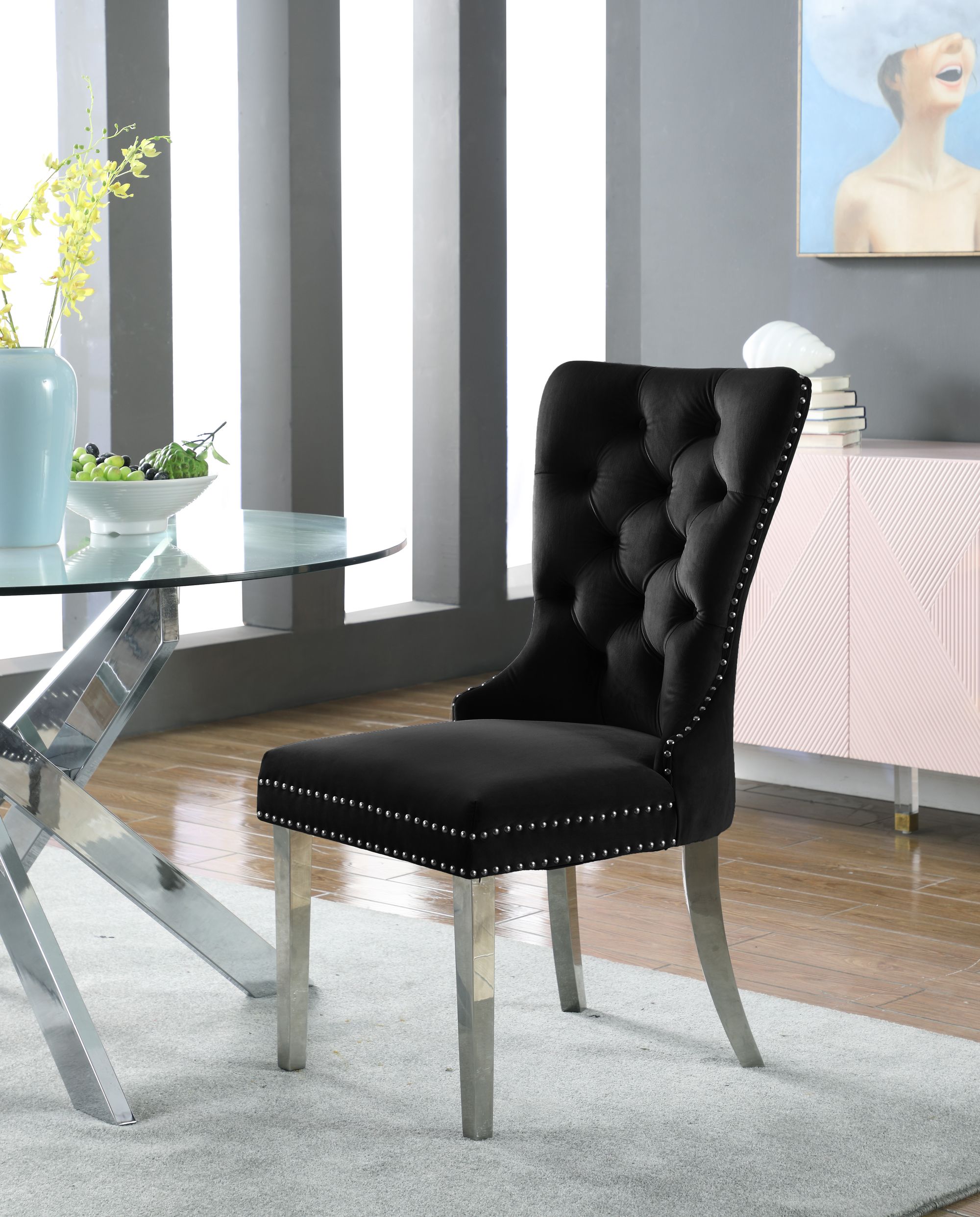 Carmen Velvet Dining Chair with Chrome Metal Legs