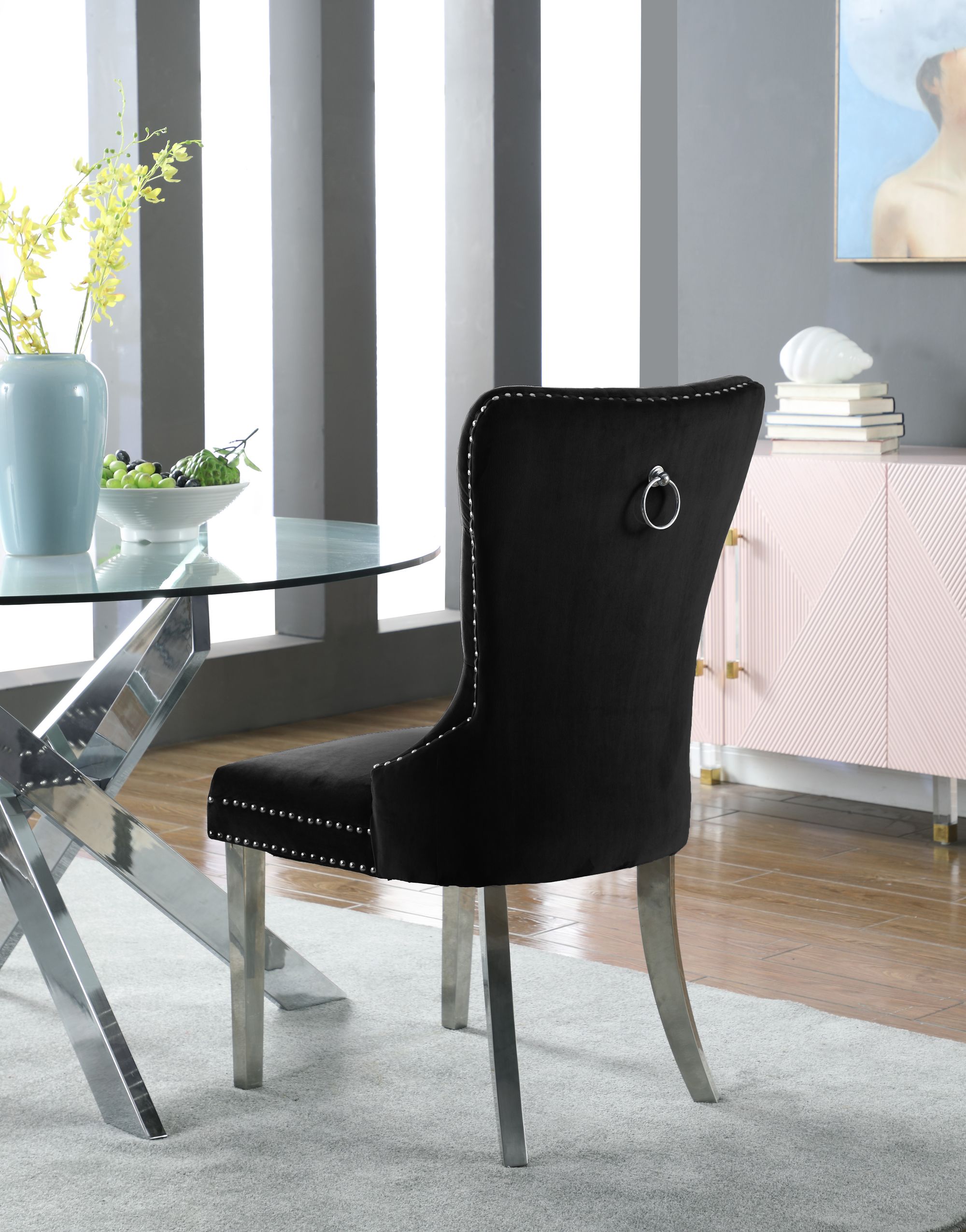 Carmen Velvet Dining Chair with Chrome Metal Legs
