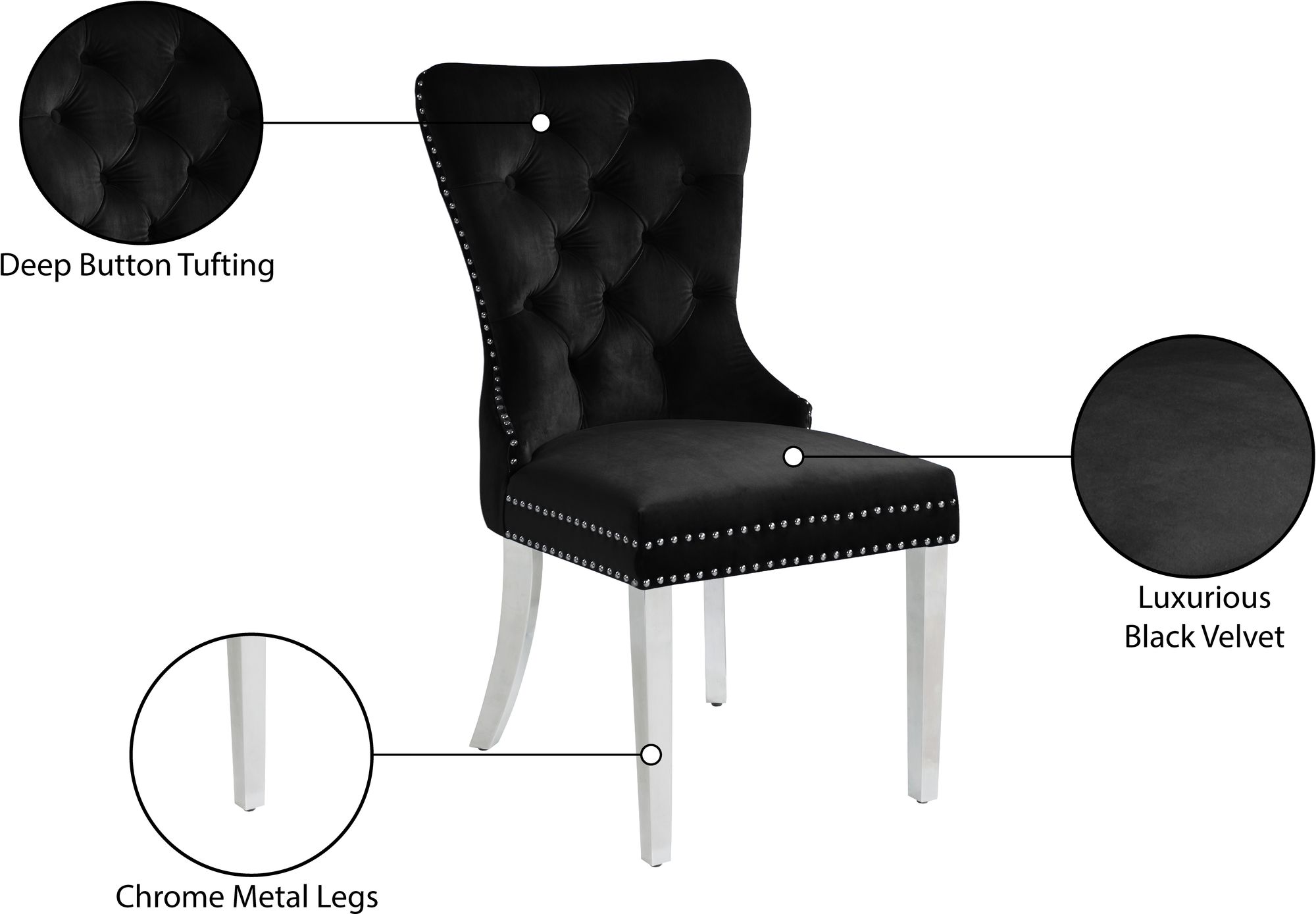 Carmen Velvet Dining Chair with Chrome Metal Legs