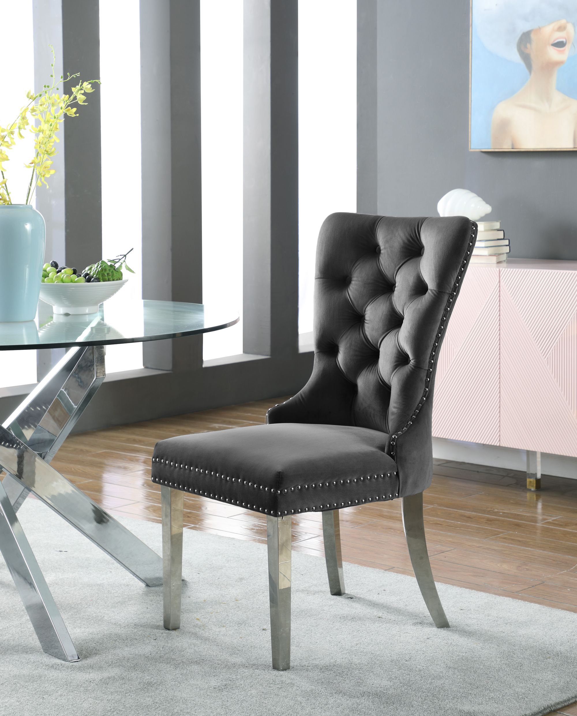 Carmen Velvet Dining Chair with Chrome Metal Legs