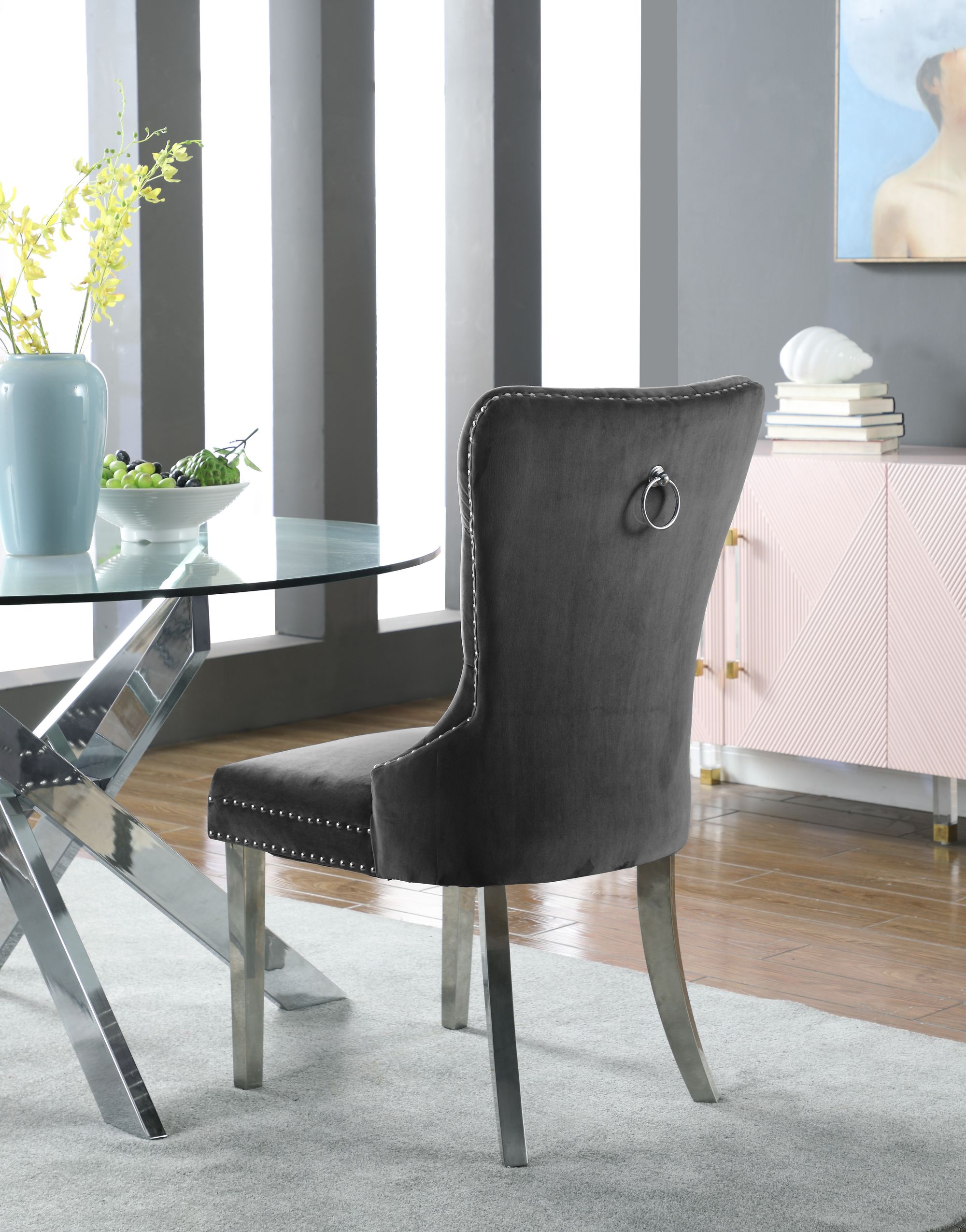 Carmen Velvet Dining Chair with Chrome Metal Legs