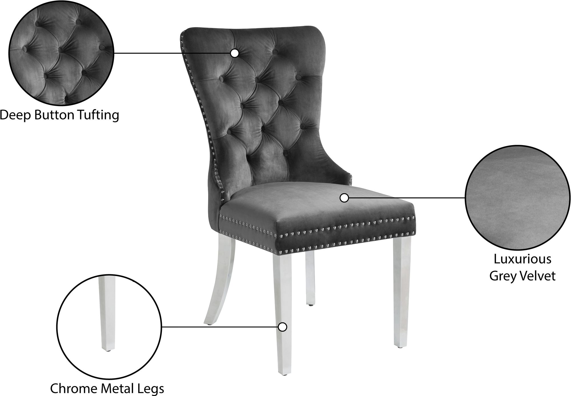 Carmen Velvet Dining Chair with Chrome Metal Legs