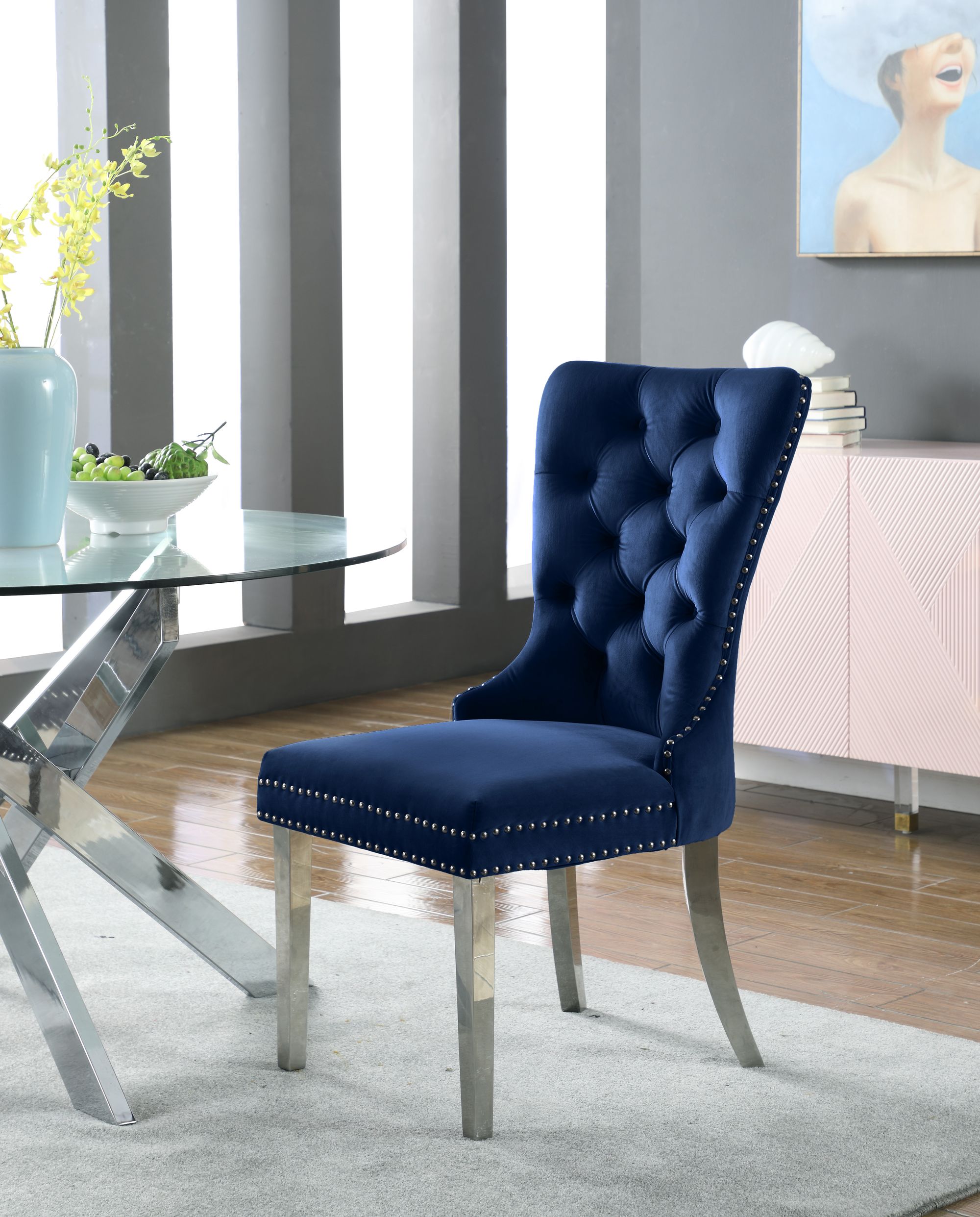 Carmen Velvet Dining Chair with Chrome Metal Legs
