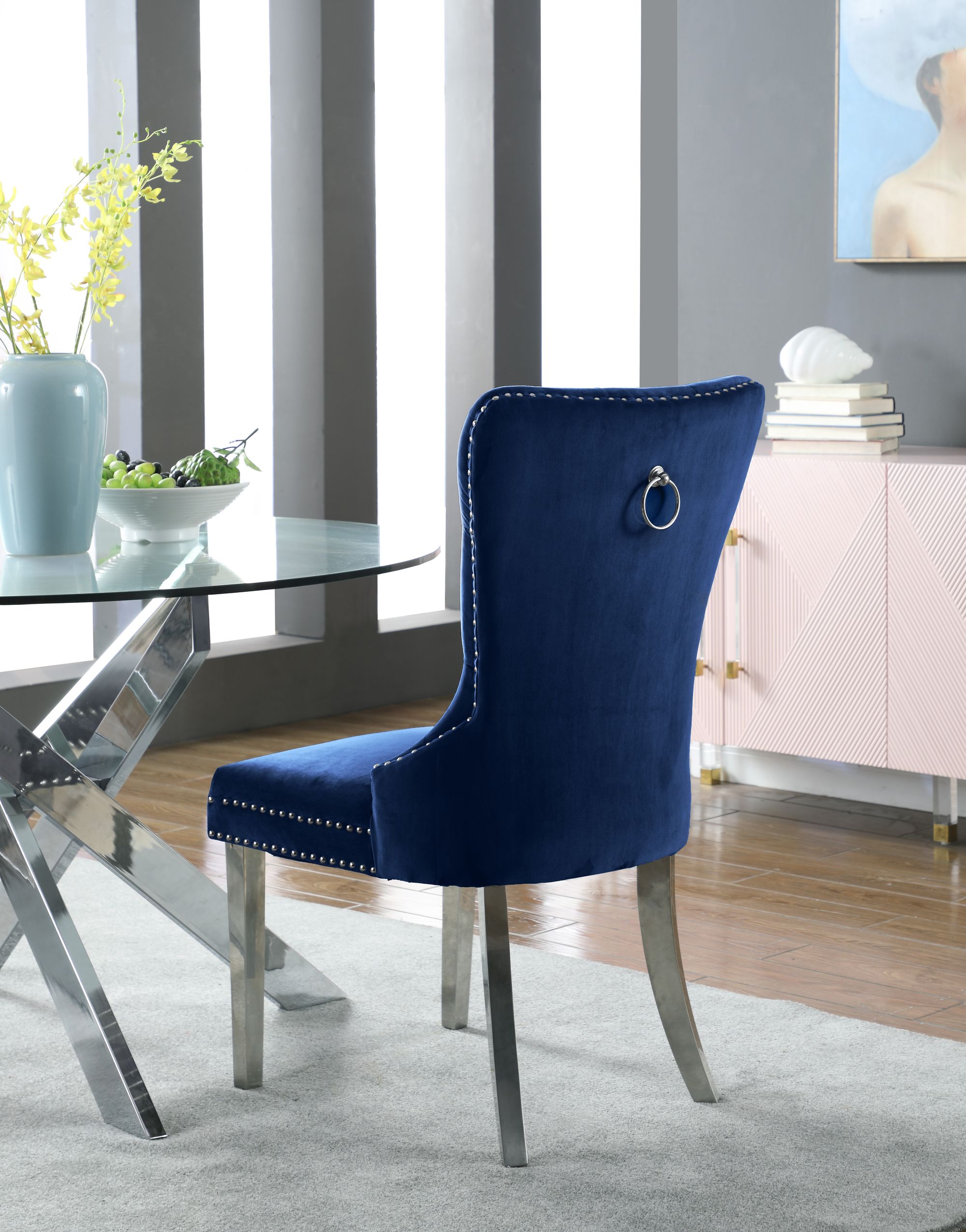 Carmen Velvet Dining Chair with Chrome Metal Legs