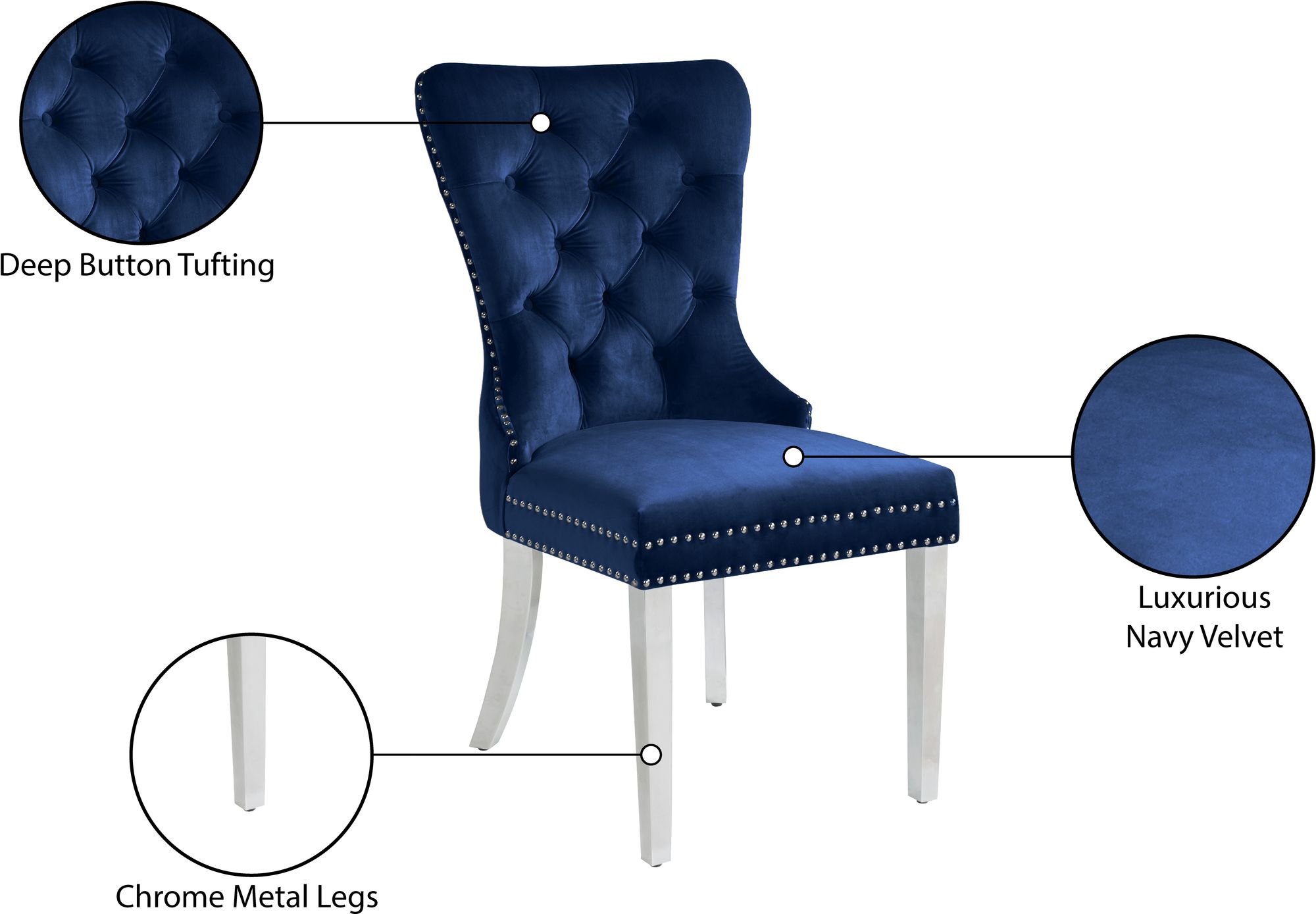 Carmen Velvet Dining Chair with Chrome Metal Legs