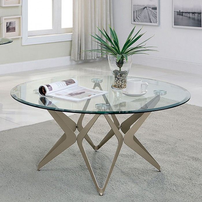 Alvise Glass/Steel Round Coffee Table Set