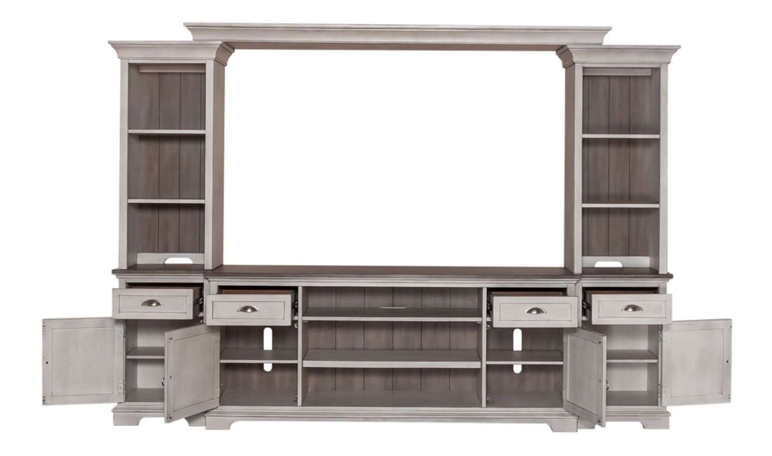 Ocean Isle Wood Entertainment Center w/Piers & 4 Drawers & 4 Doors