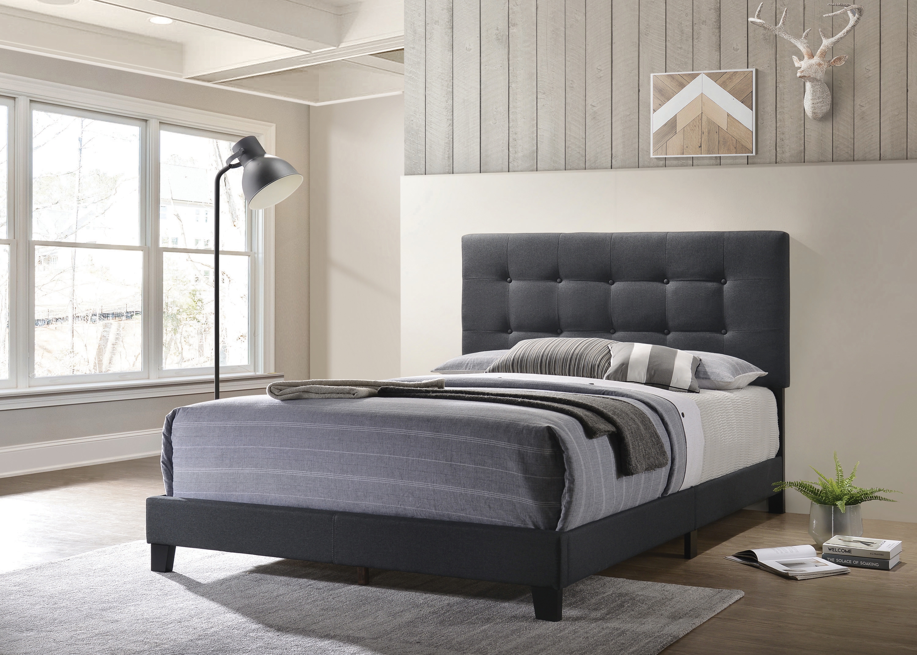 Mapes Fabric Upholstered Tufted Bed, Full Size