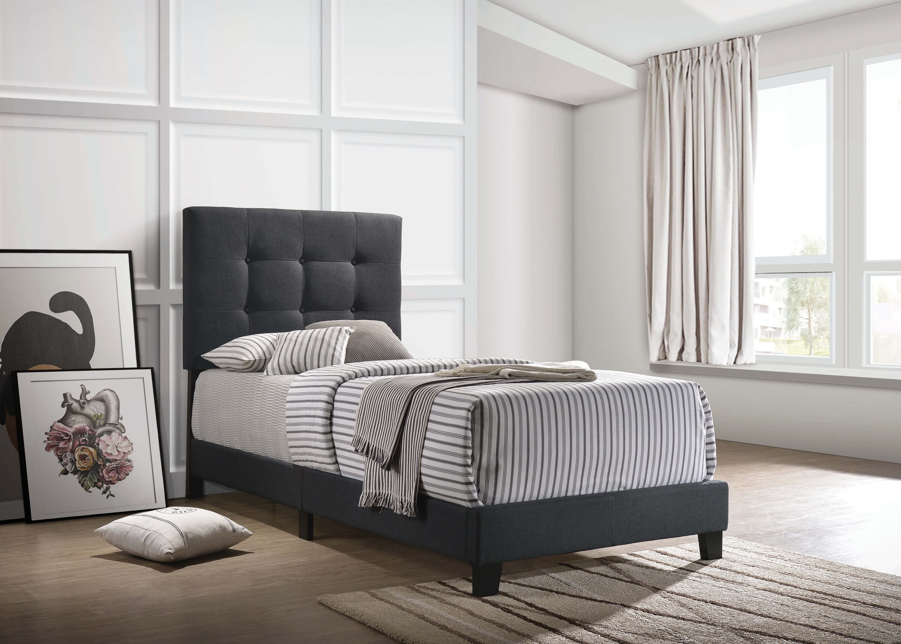 Mapes Fabric Tufted Upholstered Bed, Twin Size