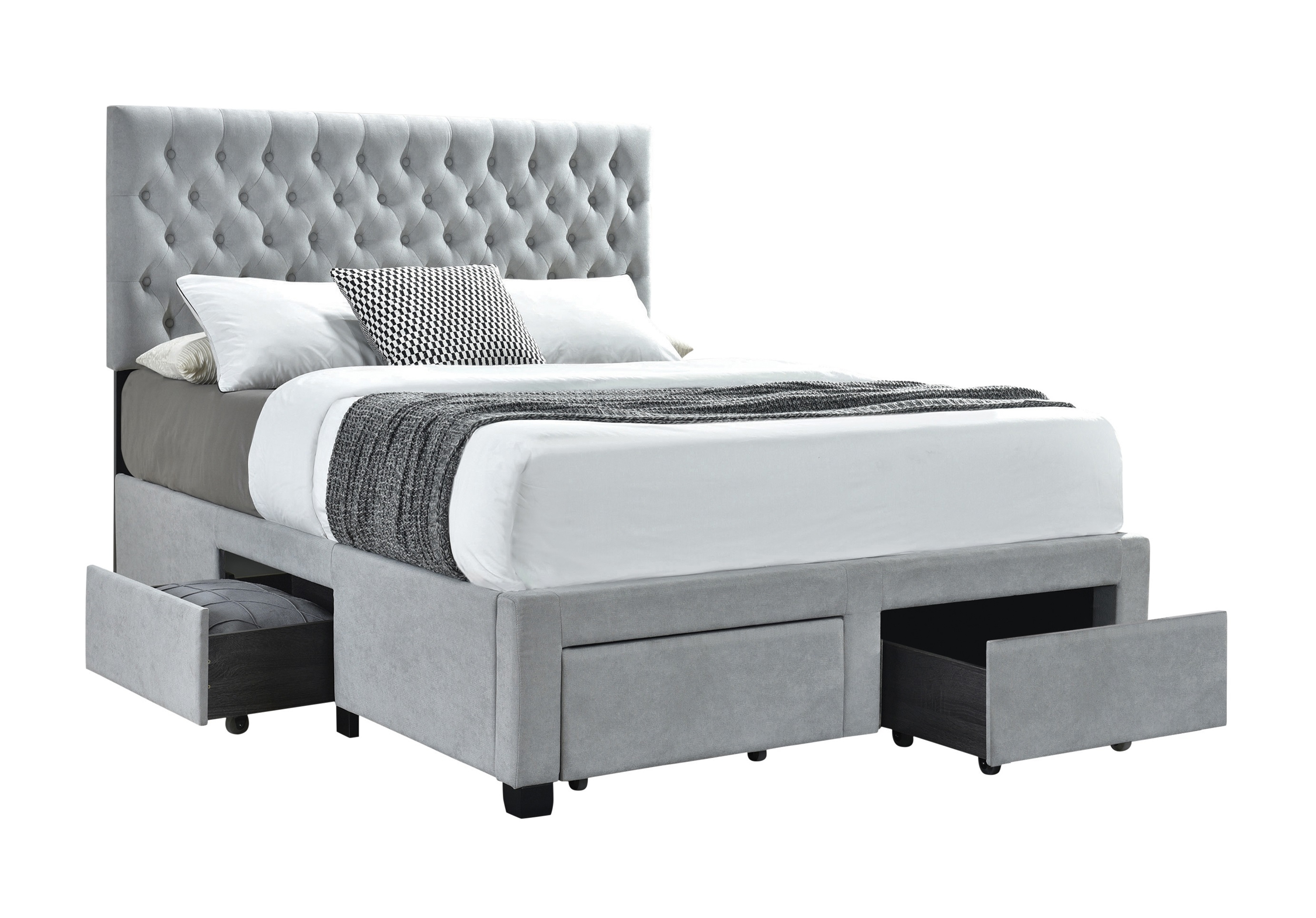 Soledad Fabric Button Tufted Storage Bed w/4 Drawers