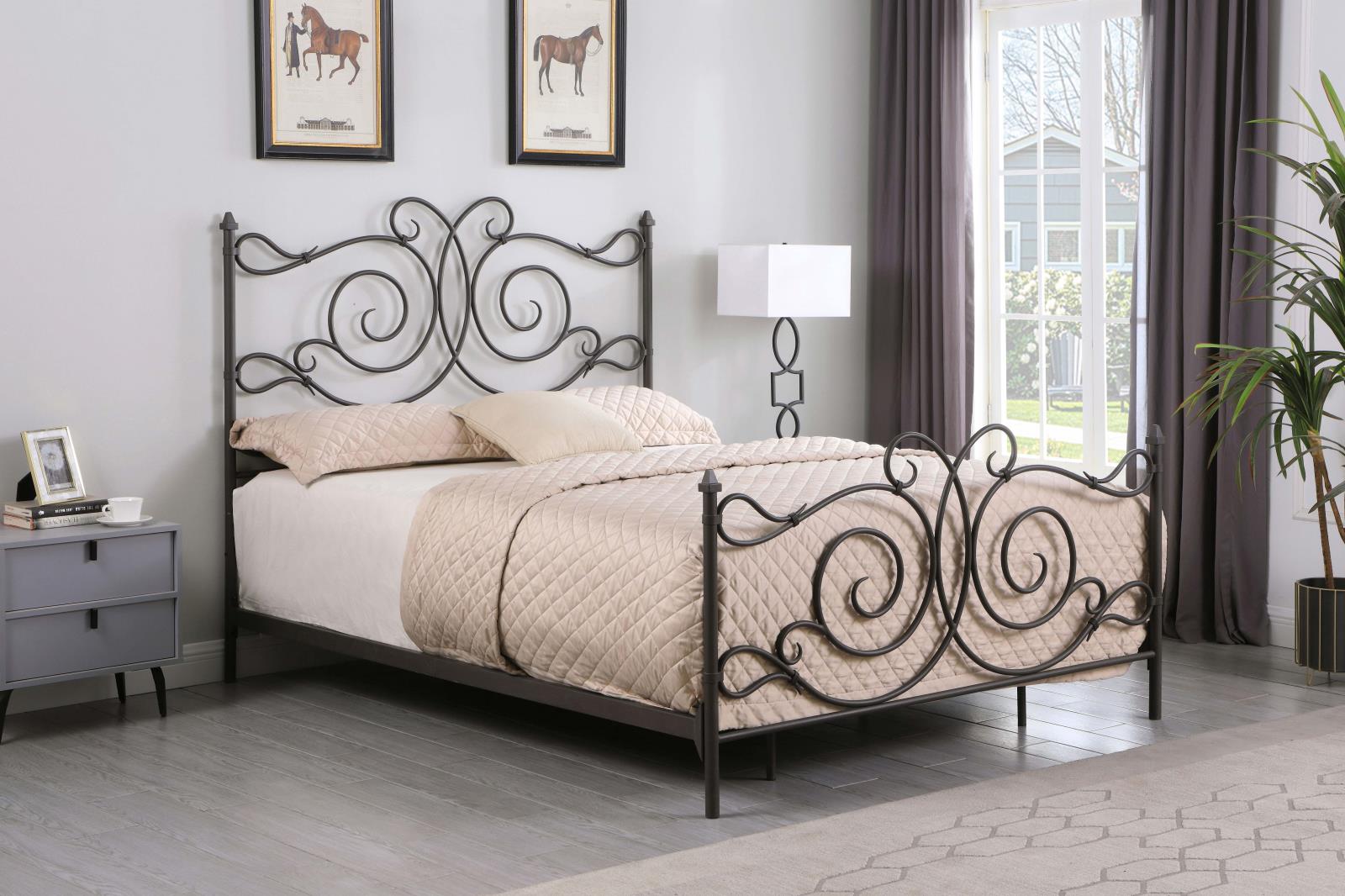 Parleys Metal Panel Bed w/Scroll Headboard, Eastern King Size
