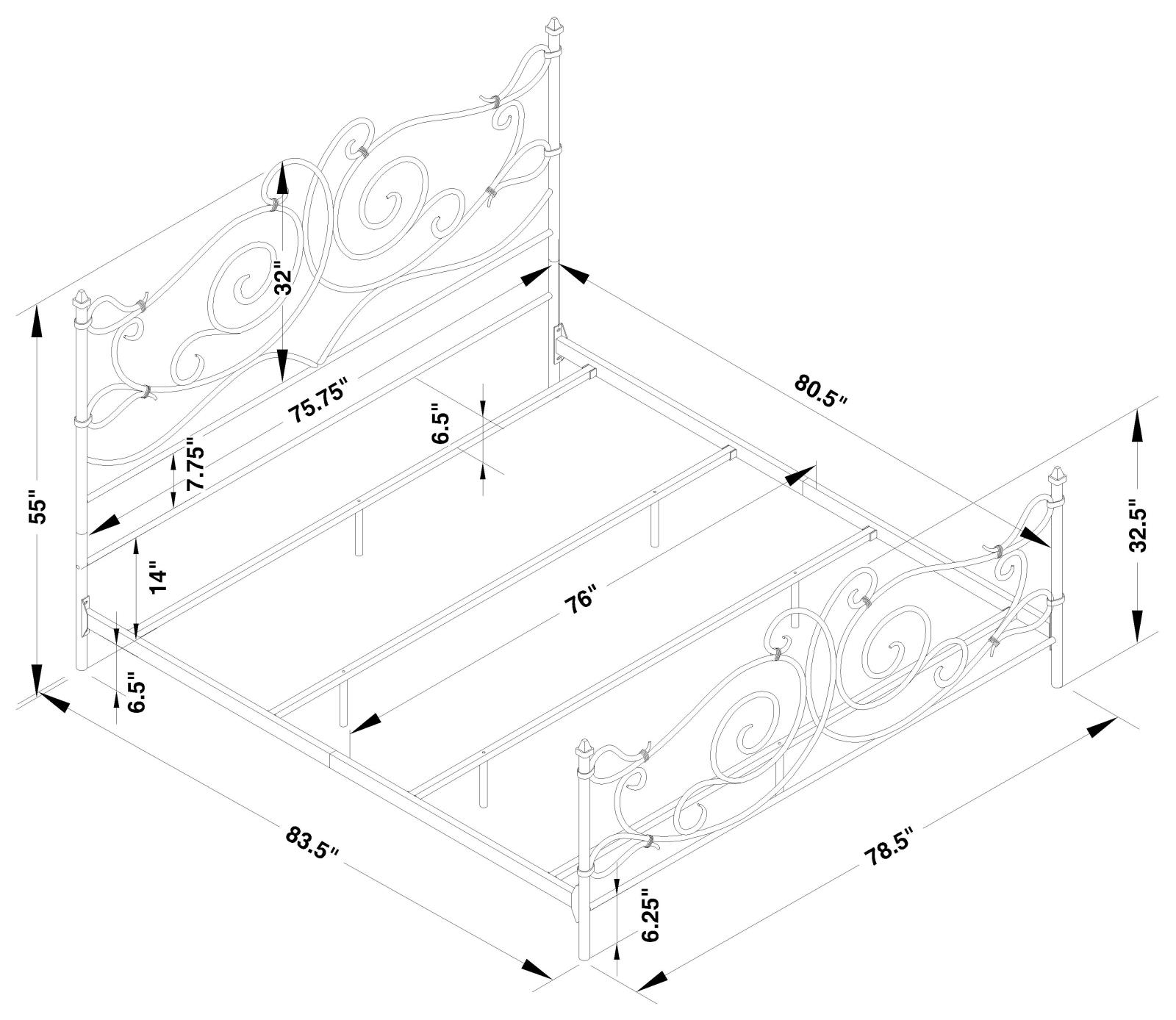 Parleys Metal Panel Bed w/Scroll Headboard, Eastern King Size