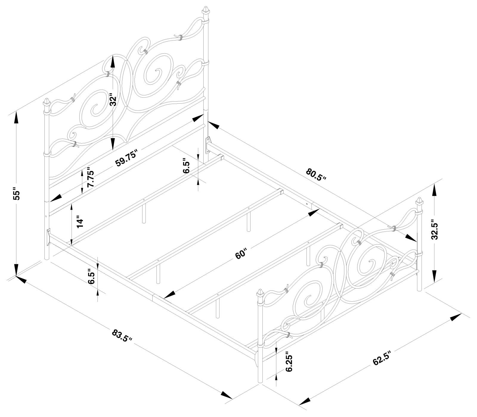 Parleys Metal Panel Bed w/Scroll Headboard, Queen Size