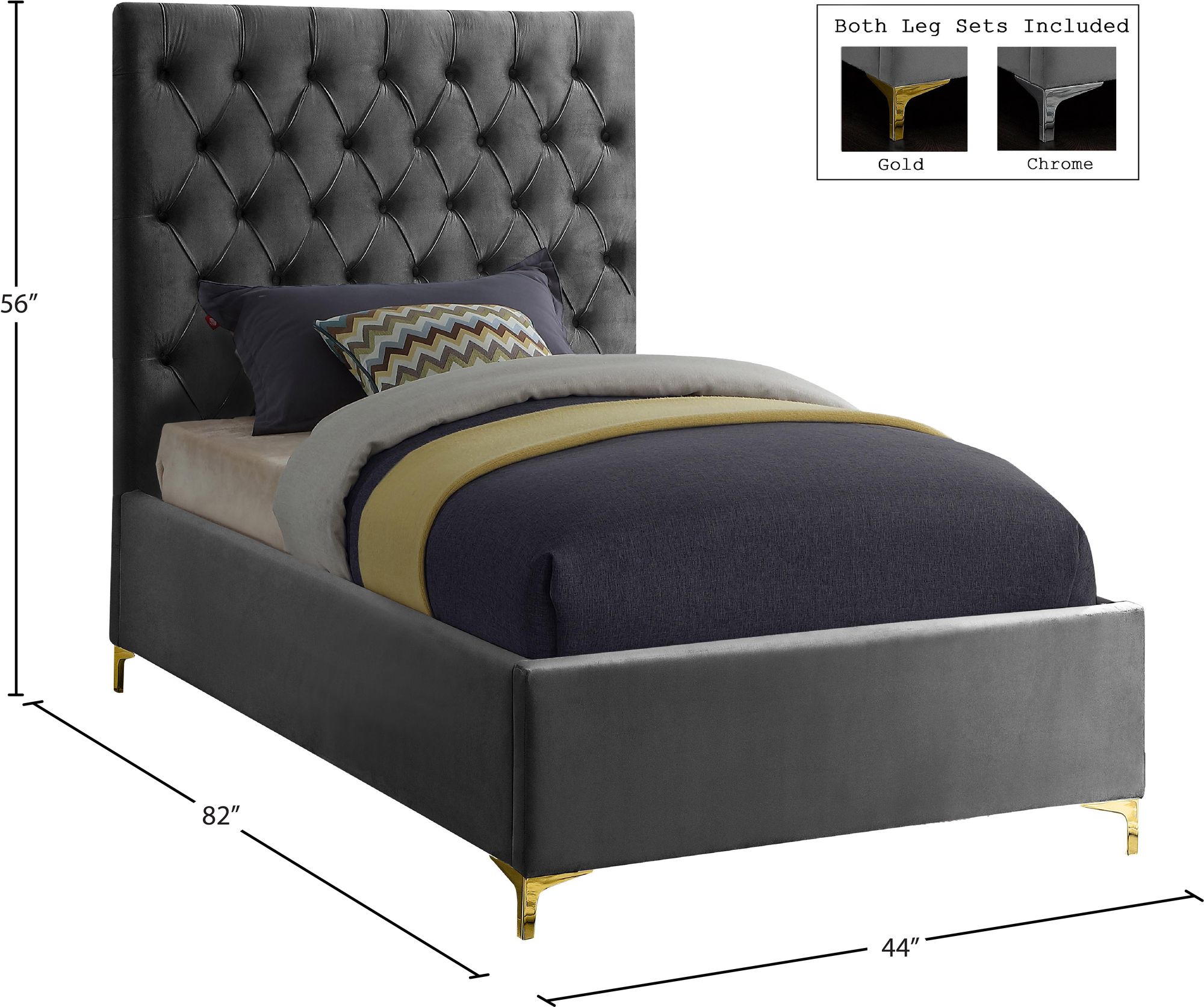 Cruz Velvet Twin Size Bed