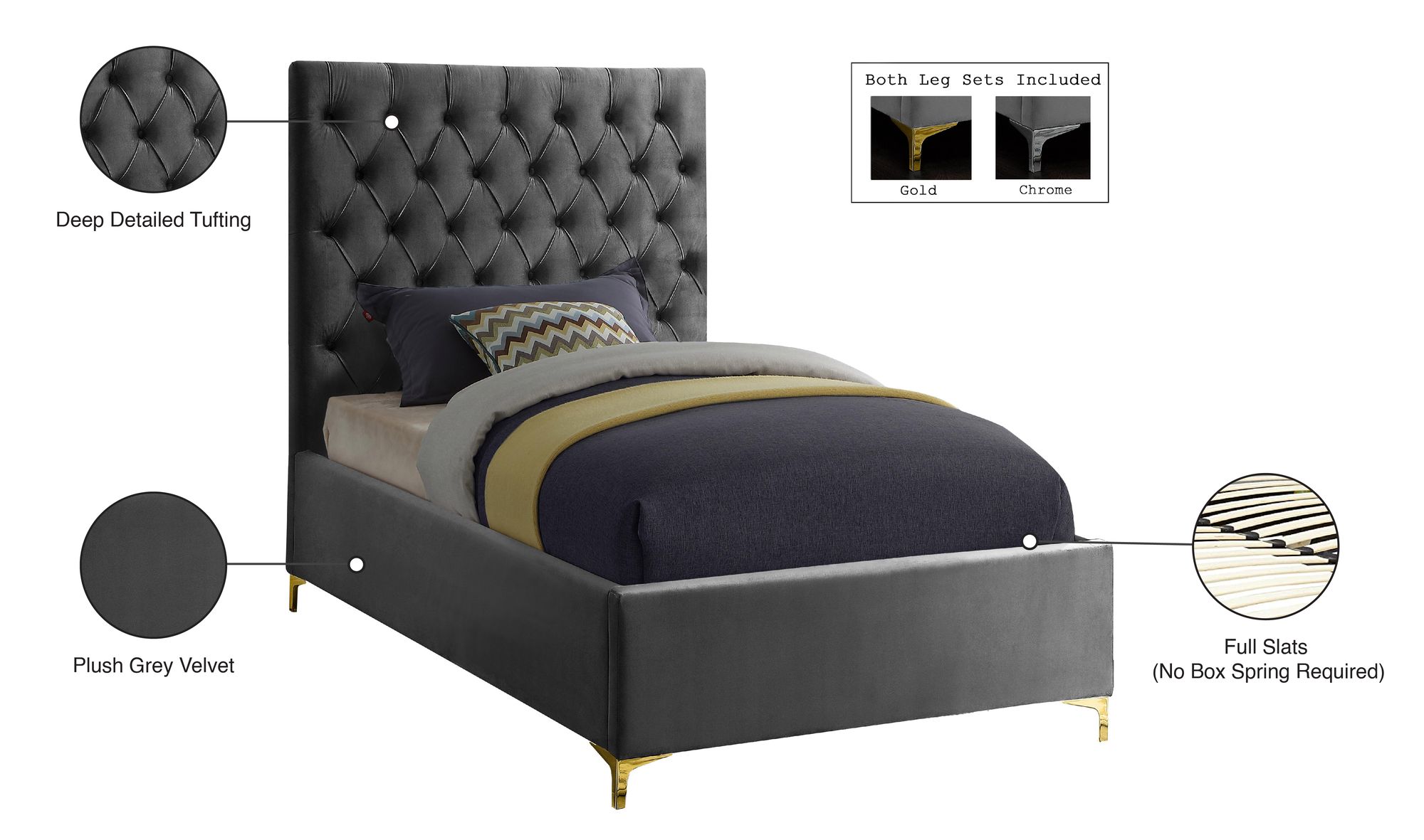 Cruz Velvet Twin Size Bed