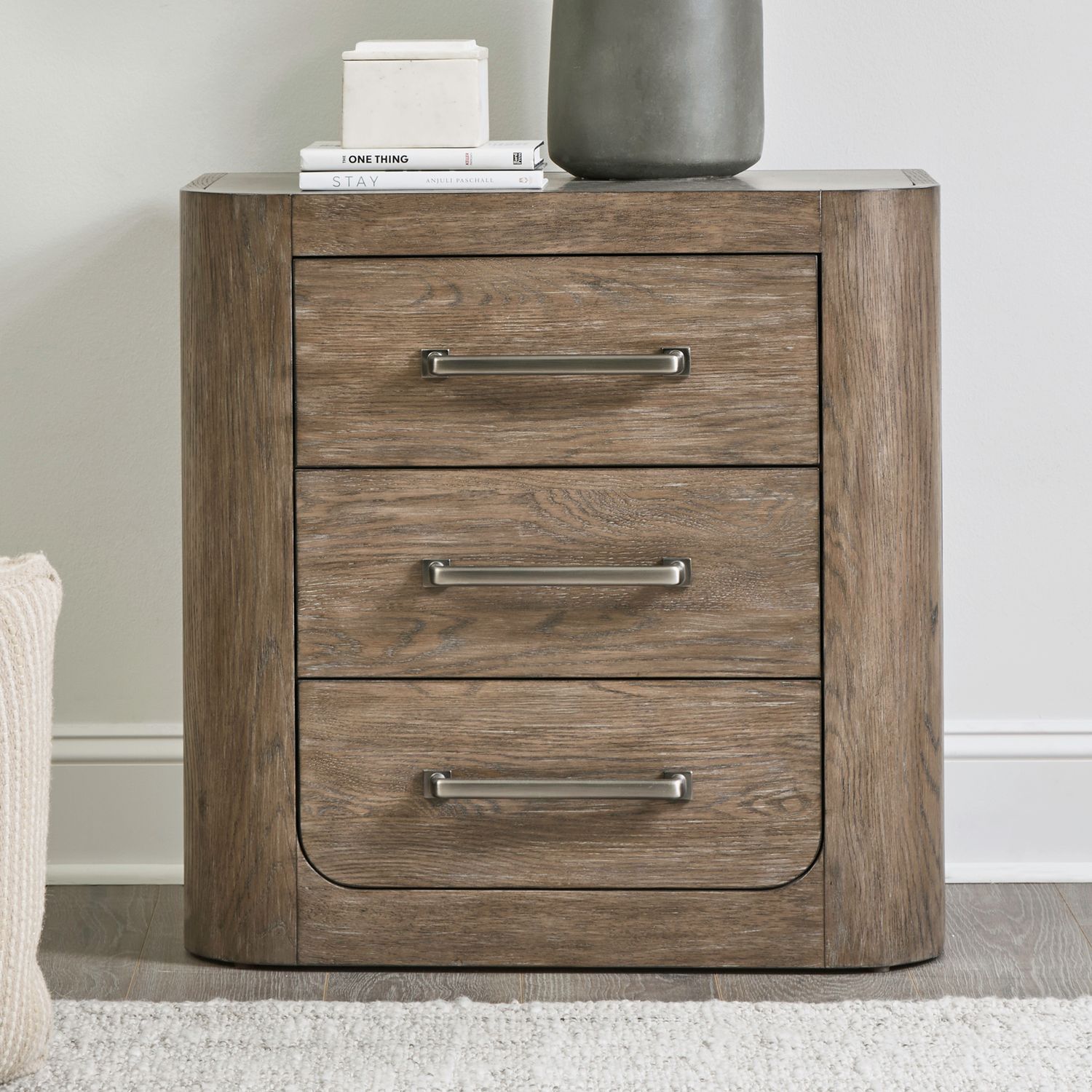 South Bend Wood Nightstand w/Charging Station & 3 Drawers