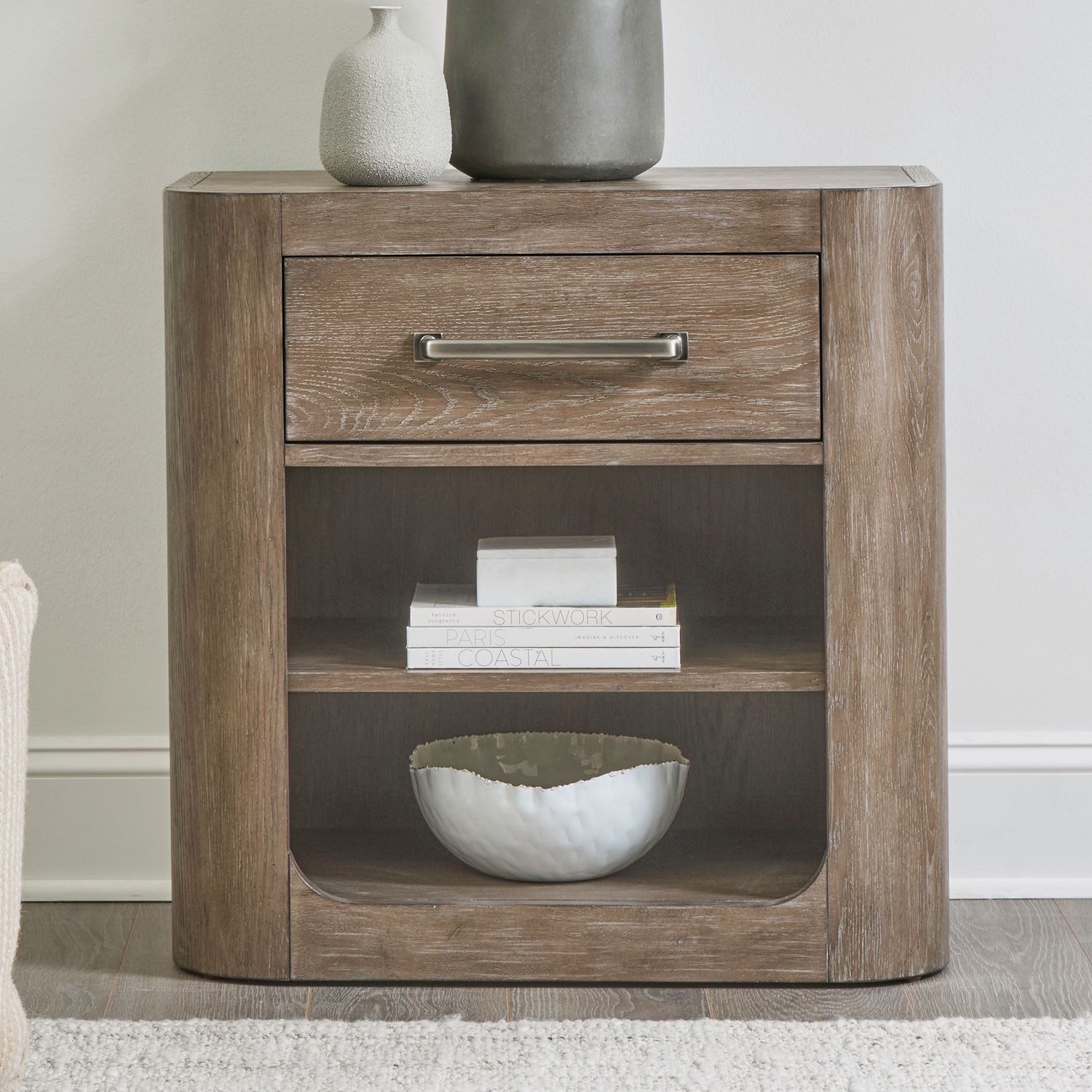 South Bend Wood Open Nightstand w/Charging Station & Drawer
