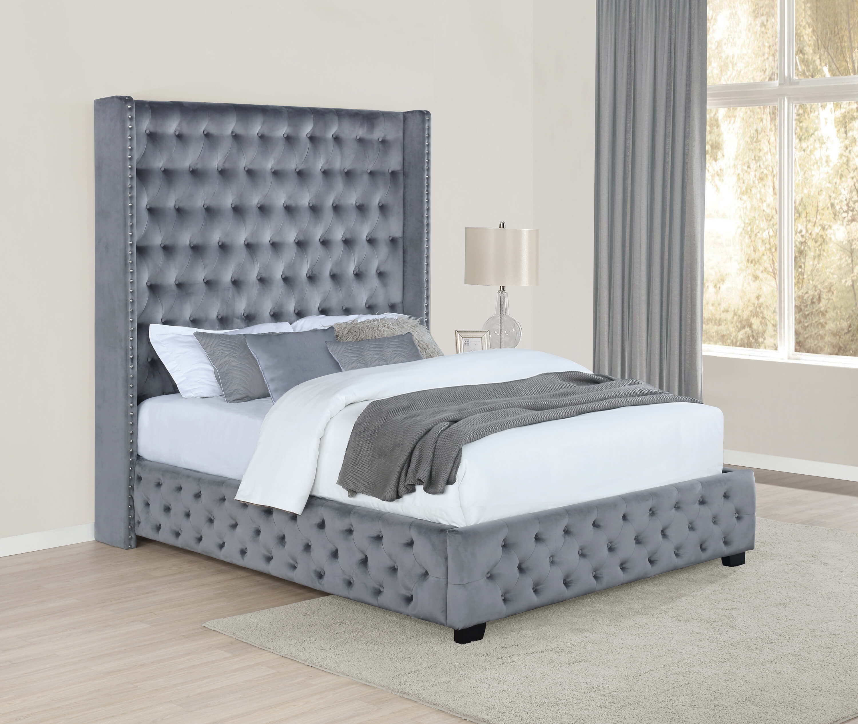 Rocori Velvet Wingback Tufted Bed, Eastern King Size